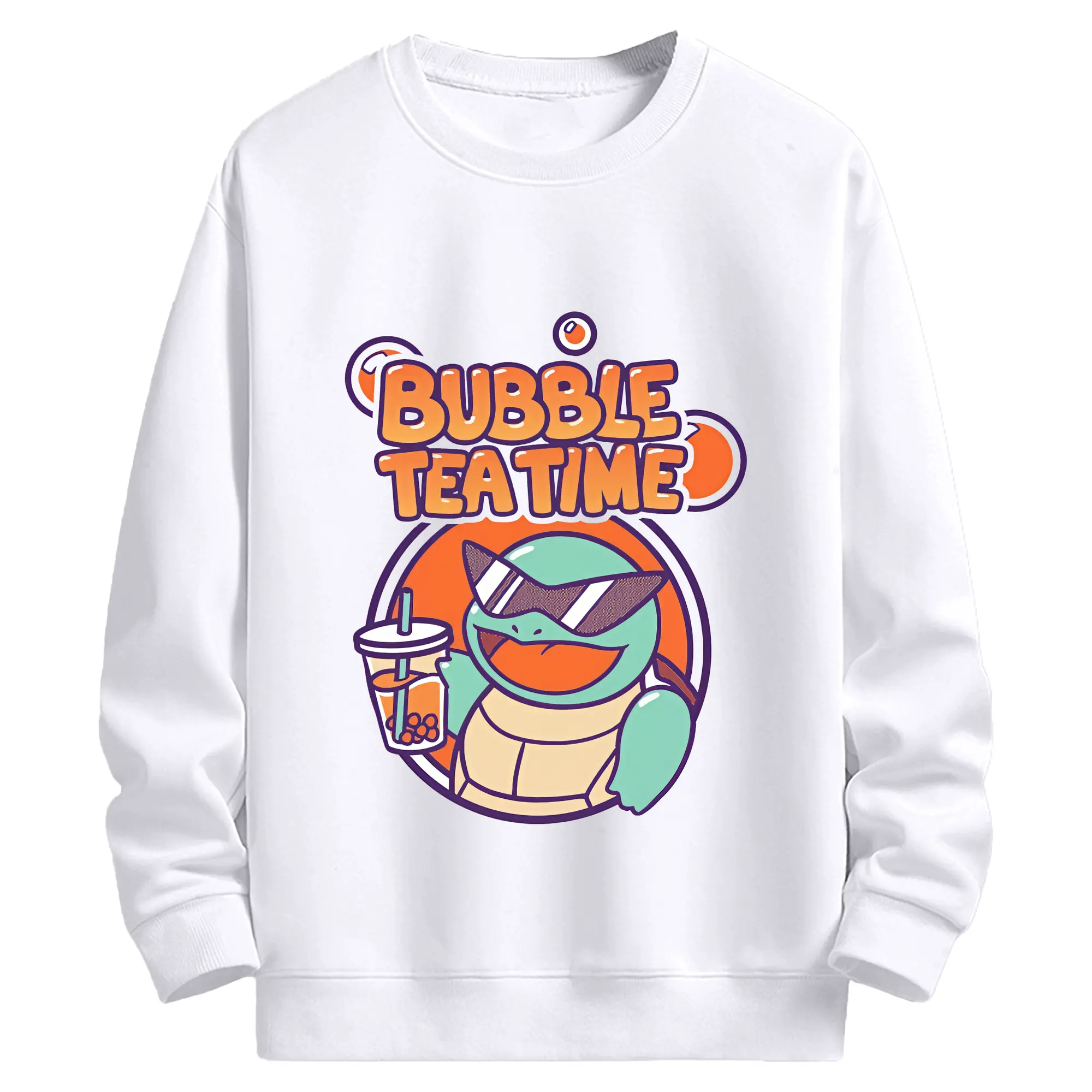 ポケモン ゼニガメ タピオカドリンク風 おしゃれ オリジナルデザイン - 高品質 クルーネック スウェット ・ コットン59％ ポリエステル41％ ・ ユニセックス 長袖 トレーナー ・ カジュアル デイリー スポーツ 散歩用