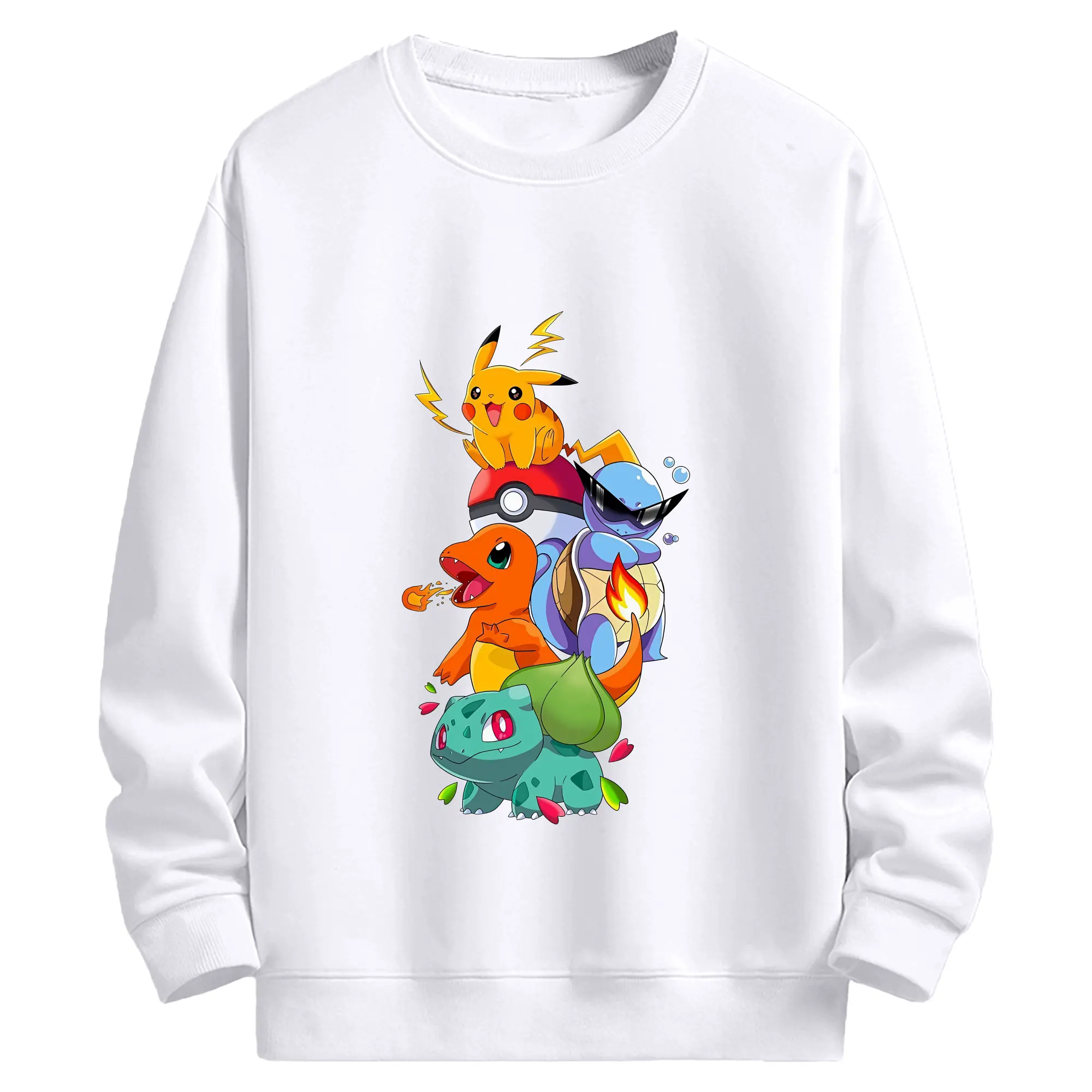 ポケモン ゼニガメ・ピカチュウ・ヒトカゲ・フシギダネ 進化形態 クール オリジナルデザイン - 高品質 クルーネック スウェット ・ コットン59％ ポリエステル41％ ・ ユニセックス 長袖 トレーナー ・ カジュアル デイリー スポーツ 散歩用