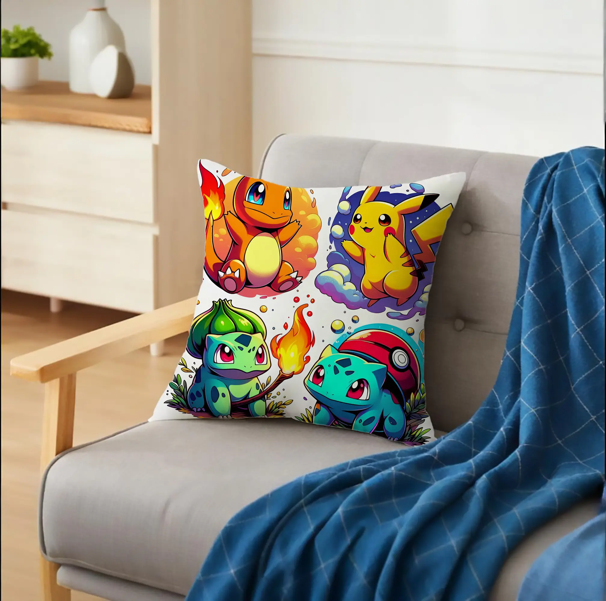 ポケモン ゼニガメ・ピカチュウ・フシギダネ・ヒトカゲ キャラクター集合 元気いっぱい オリジナルデザイン