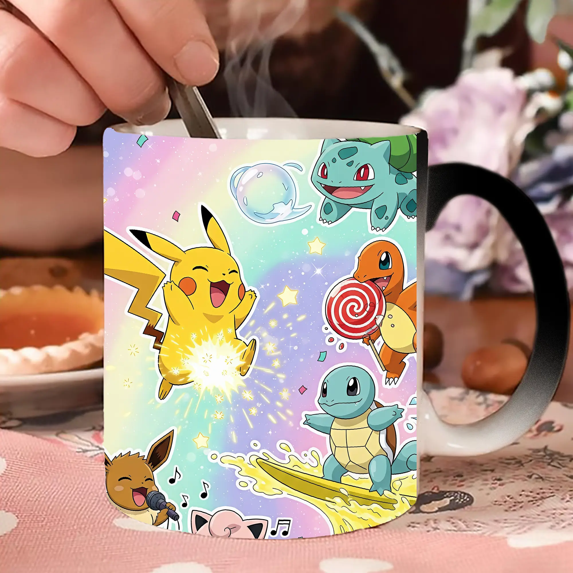 ポケモン ゼニガメ・ピカチュウ・ヒトカゲ・イーブイ・フシギダネ レインボーでファンタジー オリジナルデザイン