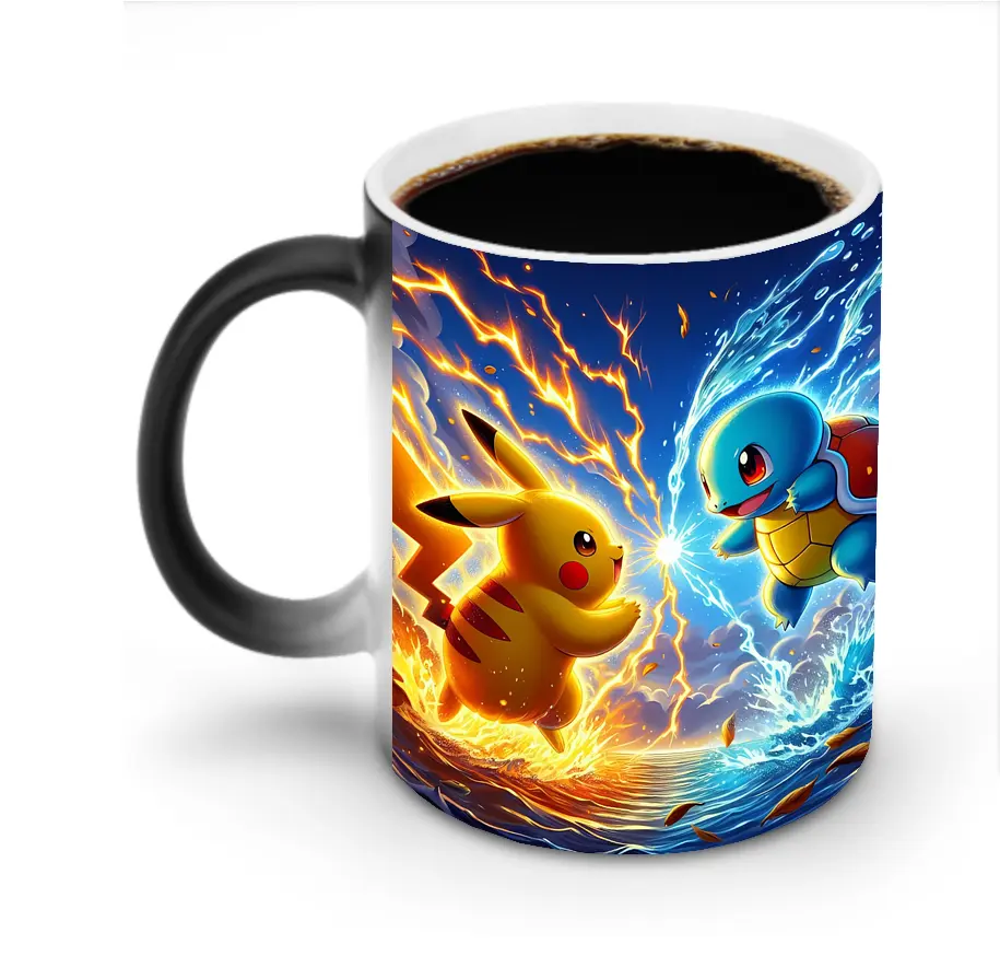 ポケモン ゼニガメ・ピカチュウ バトル 激しい オリジナルデザイン - 変色マグカップ ・ セラミック ・ 熱転写プリント ・ 耐久性 高品質 ・ ギフト・自宅用 コーヒー お茶