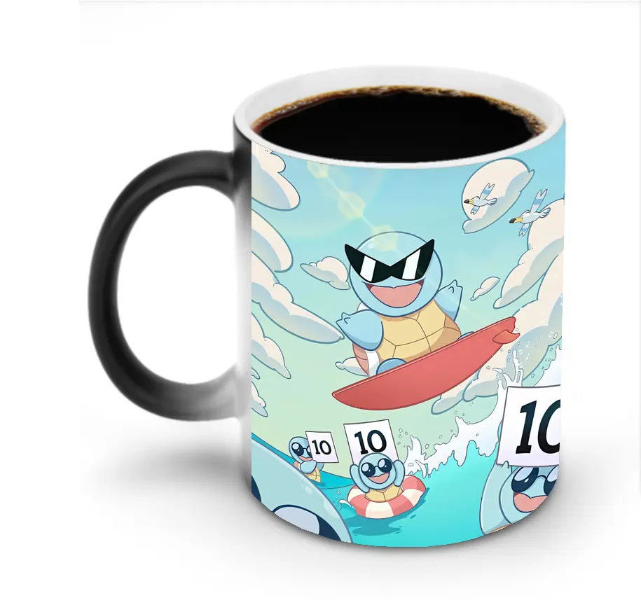 ポケモン ゼニガメ サーフィン クール オリジナルデザイン - 変色マグカップ ・ セラミック ・ 熱転写プリント ・ 耐久性 高品質 ・ ギフト・自宅用 コーヒー お茶