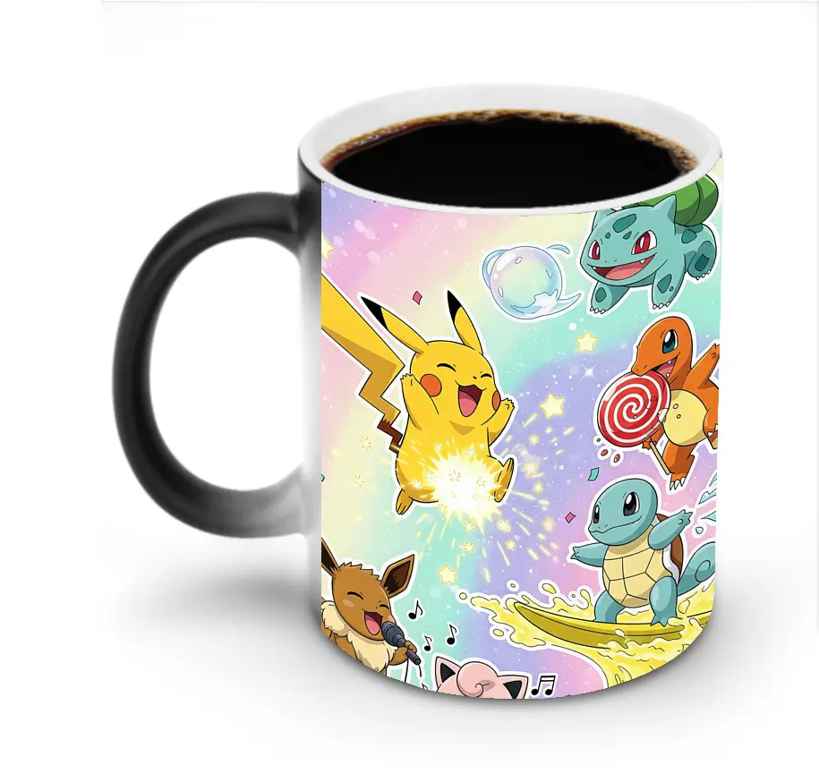 ポケモン ゼニガメ・ピカチュウ・ヒトカゲ・イーブイ・フシギダネ レインボーでファンタジー オリジナルデザイン - 変色マグカップ ・ セラミック ・ 熱転写プリント ・ 耐久性 高品質 ・ ギフト・自宅用 コーヒー お茶