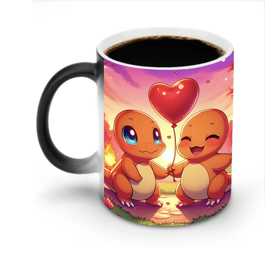 ポケモン ヒトカゲ ハート風船 可愛い オリジナルデザイン - 変色マグカップ ・ セラミック ・ 熱転写プリント ・ 耐久性 高品質 ・ ギフト・自宅用 コーヒー お茶
