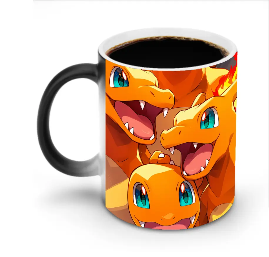 ポケモン リザードン ファミリー オリジナルデザイン - 変色マグカップ ・ セラミック ・ 熱転写プリント ・ 耐久性 高品質 ・ ギフト・自宅用 コーヒー お茶