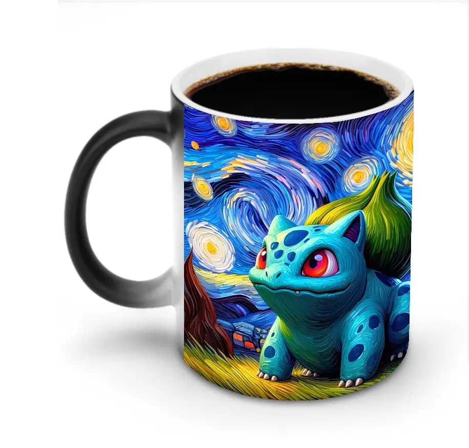 ポケモン フシギダネ 星空と月夜 ファンタジー オリジナルデザイン - 変色マグカップ ・ セラミック ・ 熱転写プリント ・ 耐久性 高品質 ・ ギフト・自宅用 コーヒー お茶