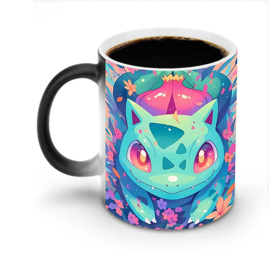ポケモン フシギダネ 花とカラフル オリジナルデザイン - 変色マグカップ ・ セラミック ・ 熱転写プリント ・ 耐久性 高品質 ・ ギフト・自宅用 コーヒー お茶