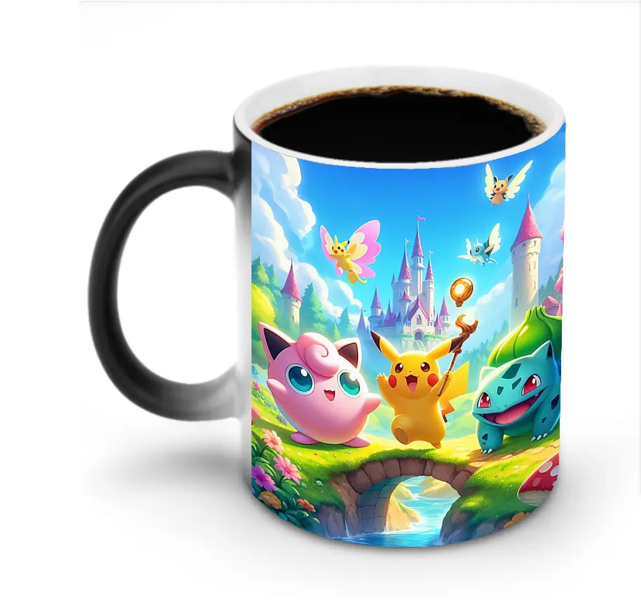 ポケモン フシギダネ ピカチュウ プリン 童話の城とレインボー オリジナルデザイン - 変色マグカップ ・ セラミック ・ 熱転写プリント ・ 耐久性 高品質 ・ ギフト・自宅用 コーヒー お茶