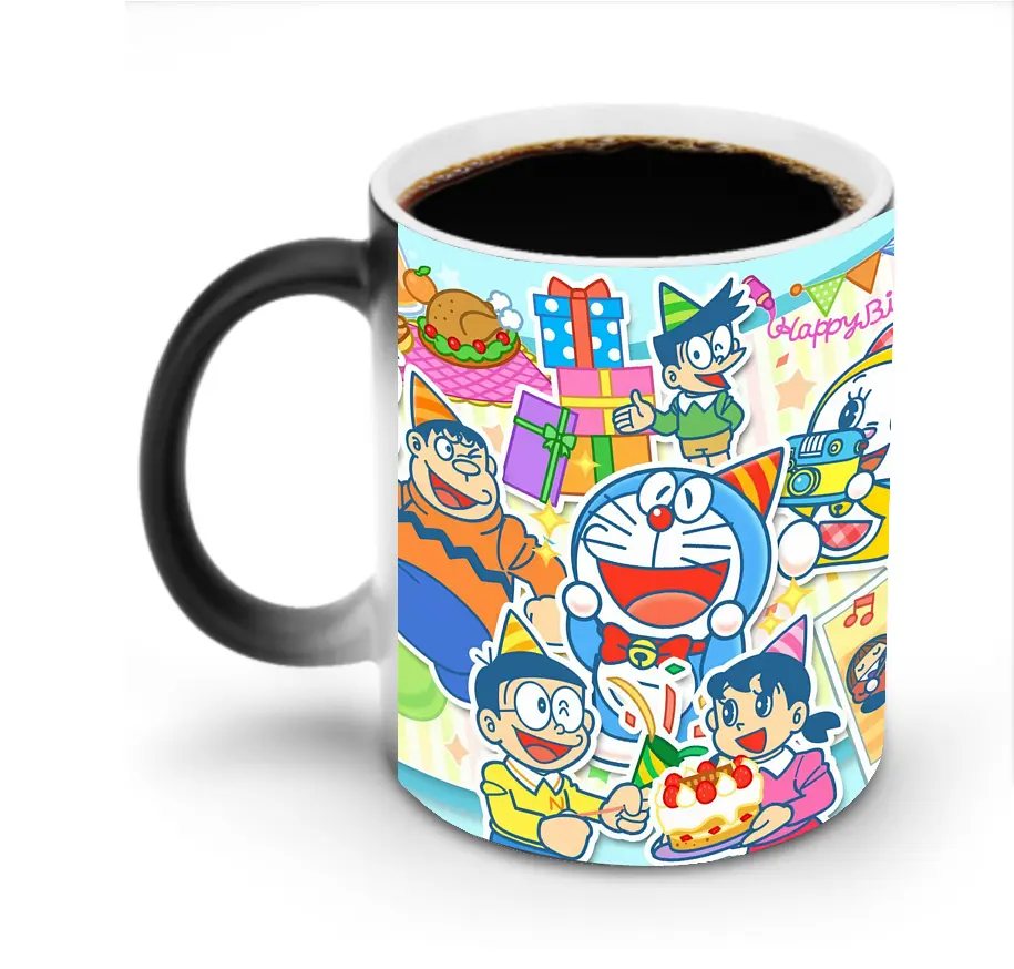 ドラえもん 全キャラクター バースデーモチーフで賑やか オリジナルデザイン - 変色マグカップ ・ セラミック ・ 熱転写プリント ・ 耐久性 高品質 ・ ギフト・自宅用 コーヒー お茶