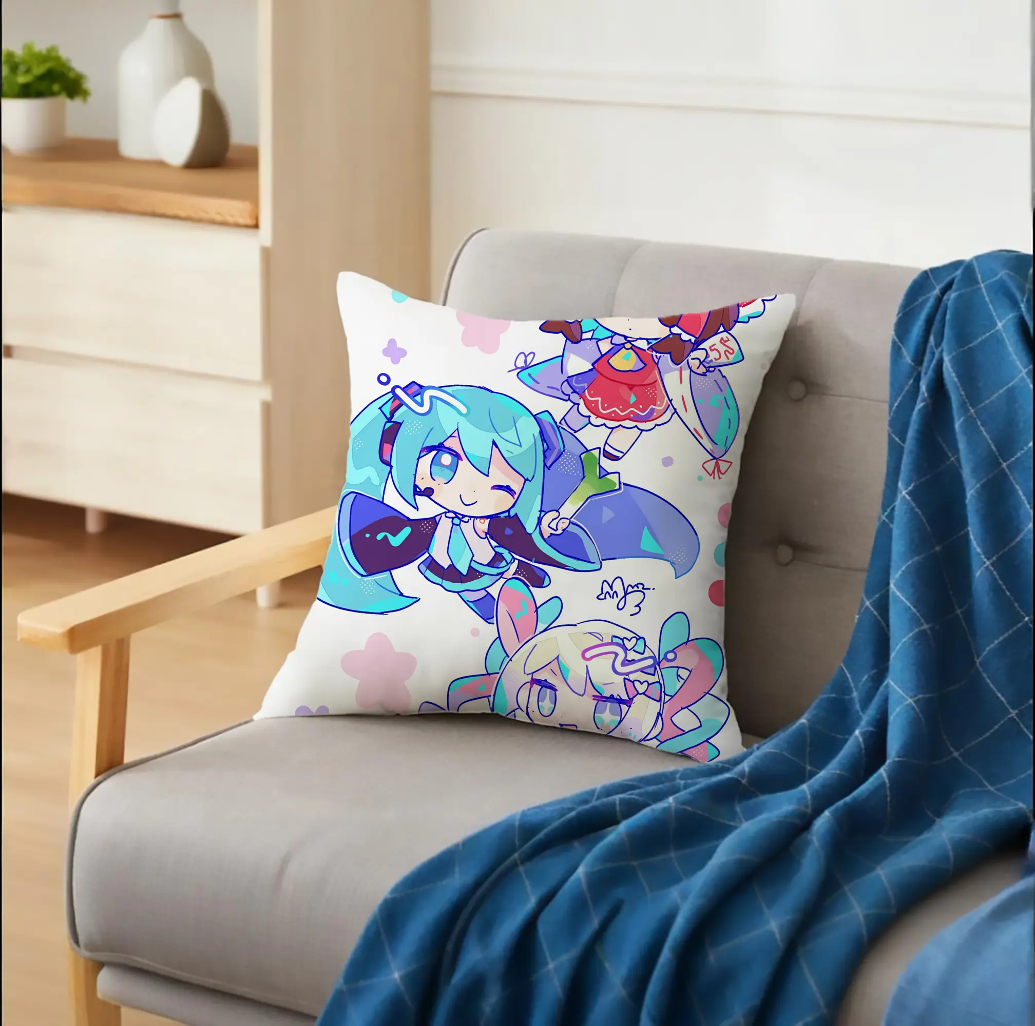 初音ミク＆博麗霊夢コラボ オリジナルデザイン カワイイ デフォルメ パステルカラーと星モチーフの愛らしい組み合わせ