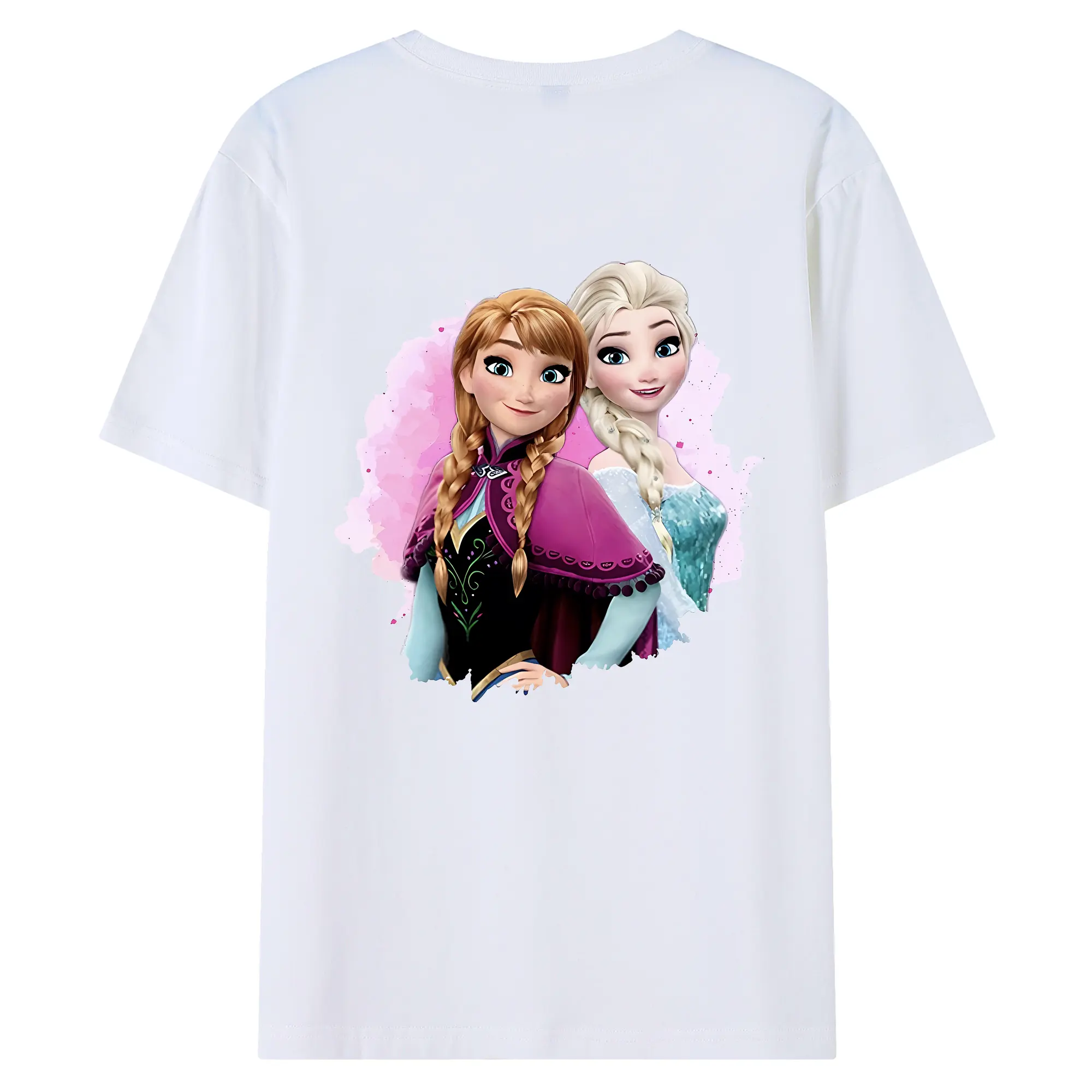アナと雪の女王 アナ＆エルサ ディズニープリンセス ゴージャス オリジナルデザイン - 綿100％ 半袖Tシャツ ・ バックプリント ・ 快適 通気性 ・ 日常使い 散歩 スポーツ用