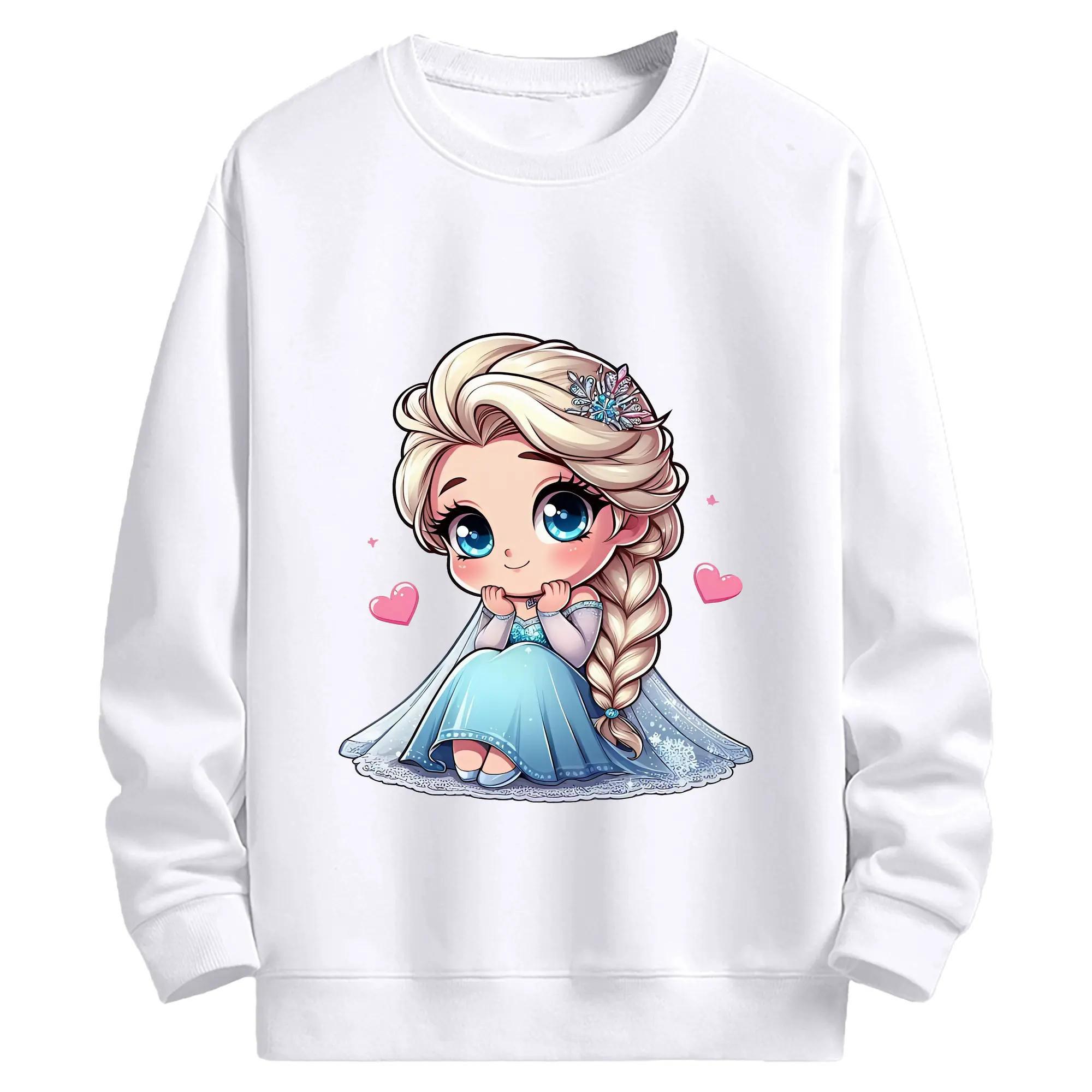 アナと雪の女王 エルサ デフォルメディズニープリンセス ピンクハート スイート オリジナルデザイン - 高品質 クルーネック スウェット ・ コットン59％ ポリエステル41％ ・ ユニセックス 長袖 トレーナー ・ カジュアル デイリー スポーツ 散歩用