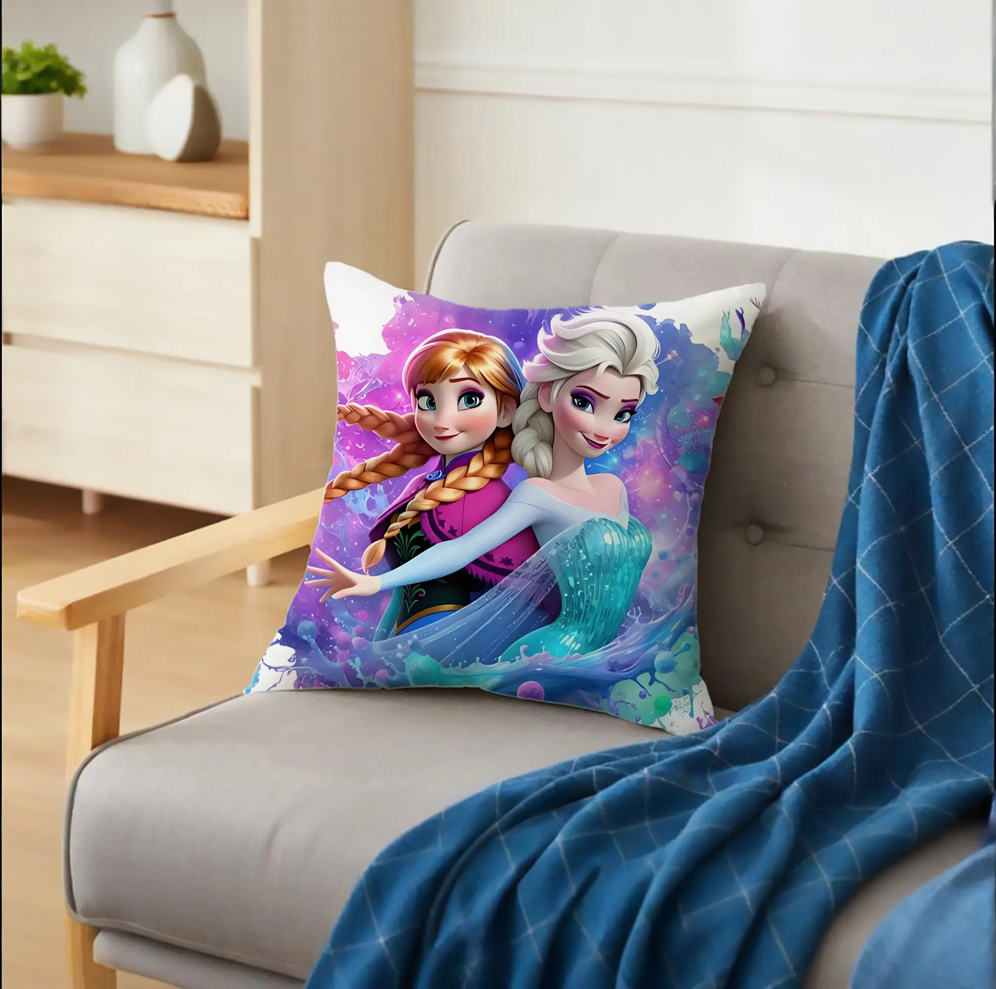 アナと雪の女王 エルサ＆アナ カラースプラッシュ背景 夢のようなオリジナルデザイン