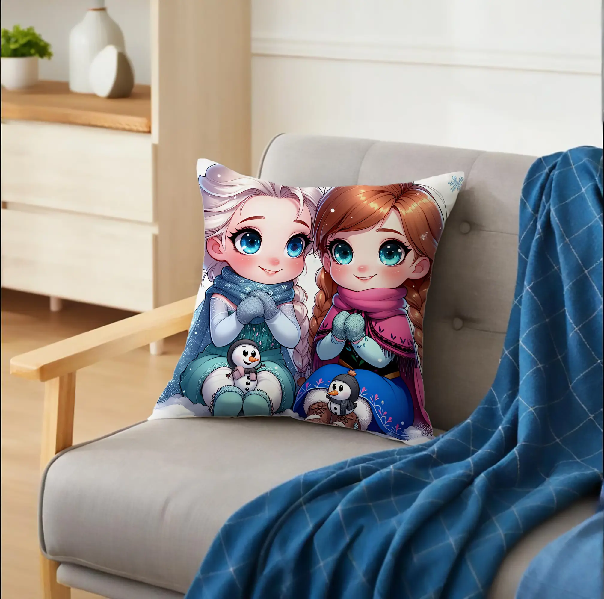 アナと雪の女王 デフォルメエルサ＆デフォルメアナ ペンギン 冬景色 ポップで楽しいオリジナルデザイン