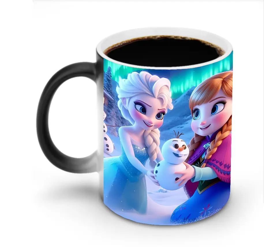 アナと雪の女王 エルサ＆アナ 雪原 ほっこりオリジナルデザイン - 変色マグカップ ・ セラミック ・ 熱転写プリント ・ 耐久性 高品質 ・ ギフト・自宅用 コーヒー お茶