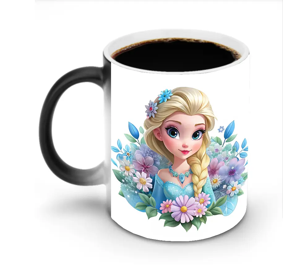 アナと雪の女王 エルサ フラワーモチーフ 優雅オリジナルデザイン - 変色マグカップ ・ セラミック ・ 熱転写プリント ・ 耐久性 高品質 ・ ギフト・自宅用 コーヒー お茶