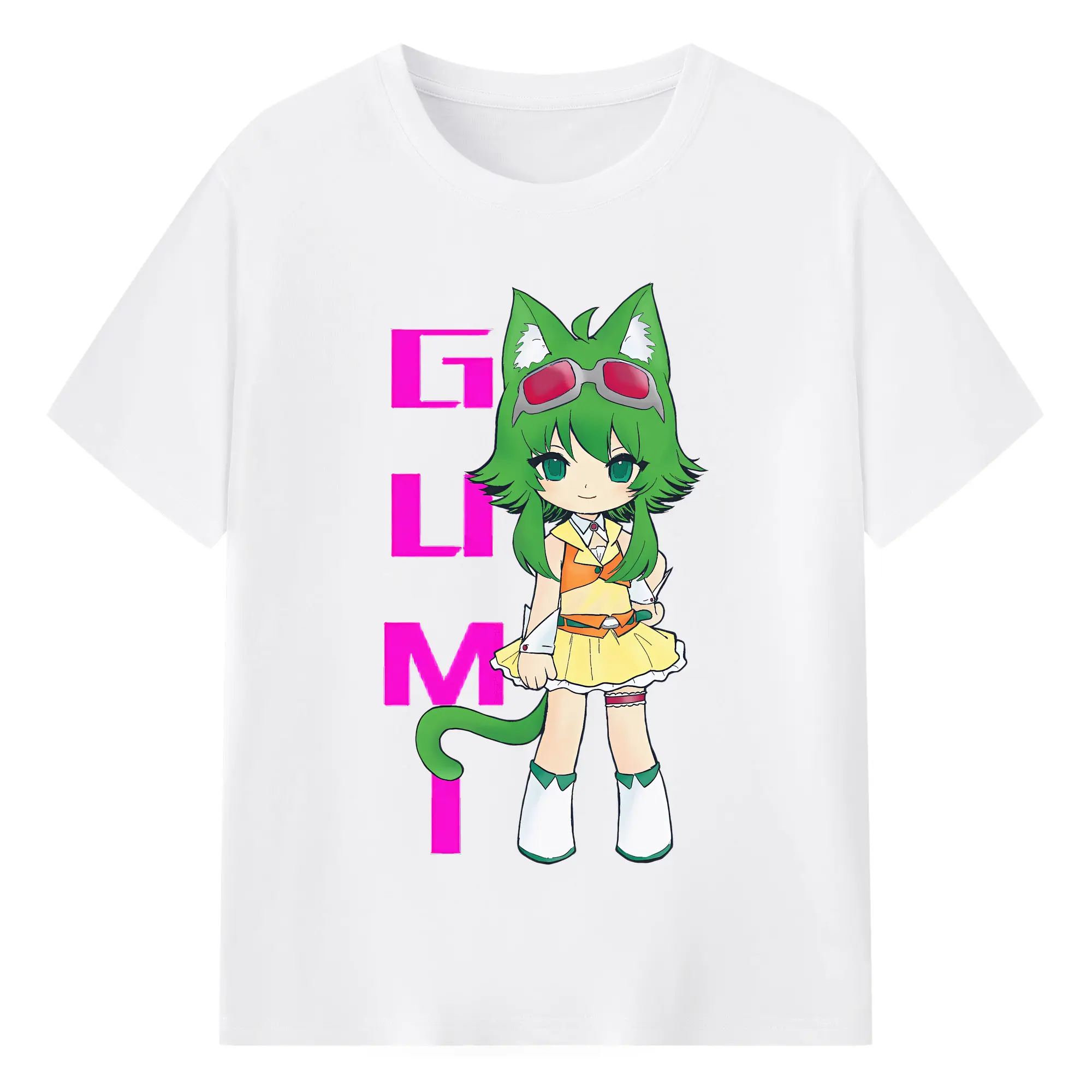 VOCALOID GUMI 猫耳モチーフ オリジナルデザイン - 綿100％ 半袖Tシャツ ・ フロントプリント ・ 快適 通気性 ・ 日常使い 散歩 スポーツ用