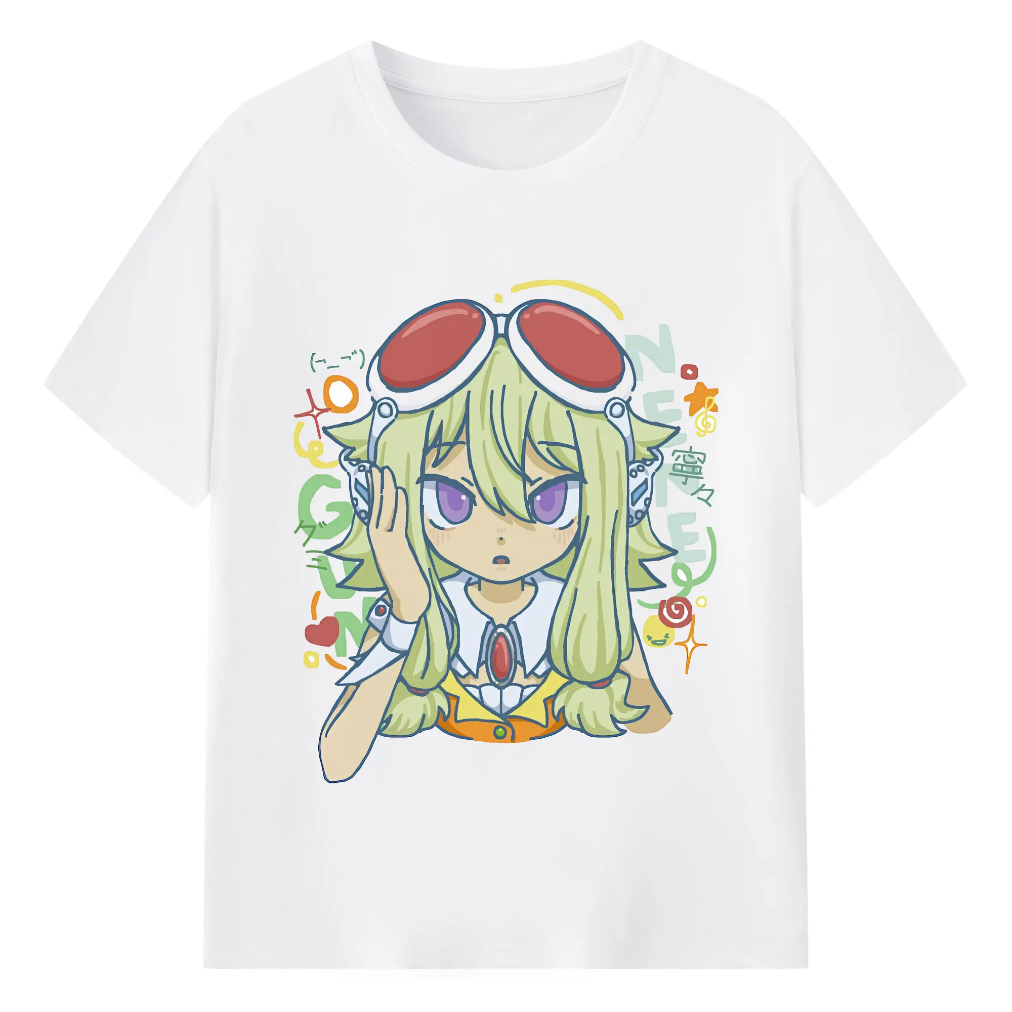 VOCALOID GUMIロマンチック オリジナルデザイン - 綿100％ 半袖Tシャツ ・ フロントプリント ・ 快適 通気性 ・ 日常使い 散歩 スポーツ用