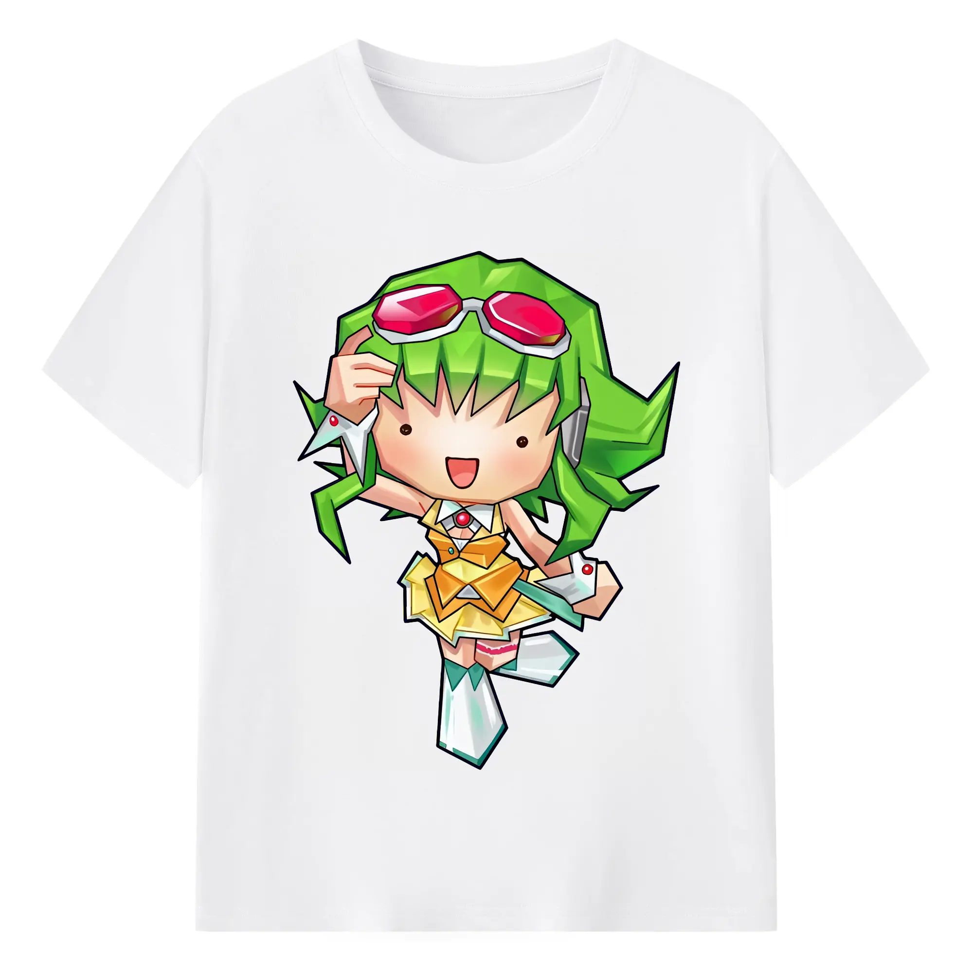 VOCALOID GUMI かわいいデフォルメ オリジナルデザイン - 綿100％ 半袖Tシャツ ・ フロントプリント ・ 快適 通気性 ・ 日常使い 散歩 スポーツ用
