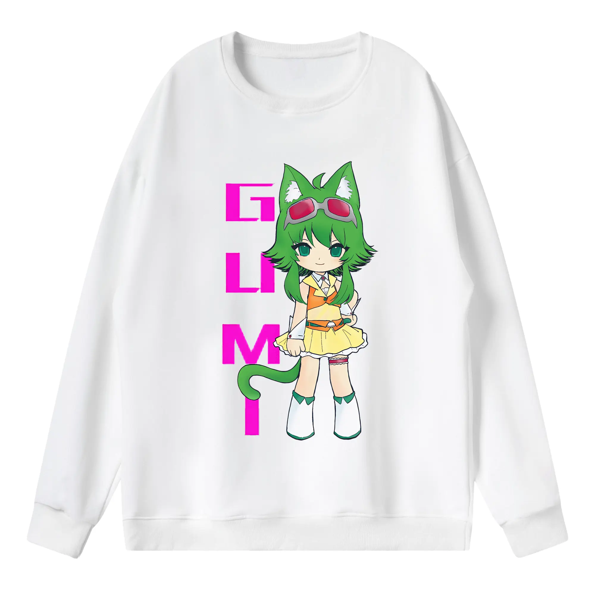 VOCALOID GUMI 猫耳モチーフ オリジナルデザイン - 薄手 クルーネック スウェット 裏毛260g · ポリエステル 春秋向け カジュアル 男女兼用 · トレーナー デイリー スポーツ 散歩に最適