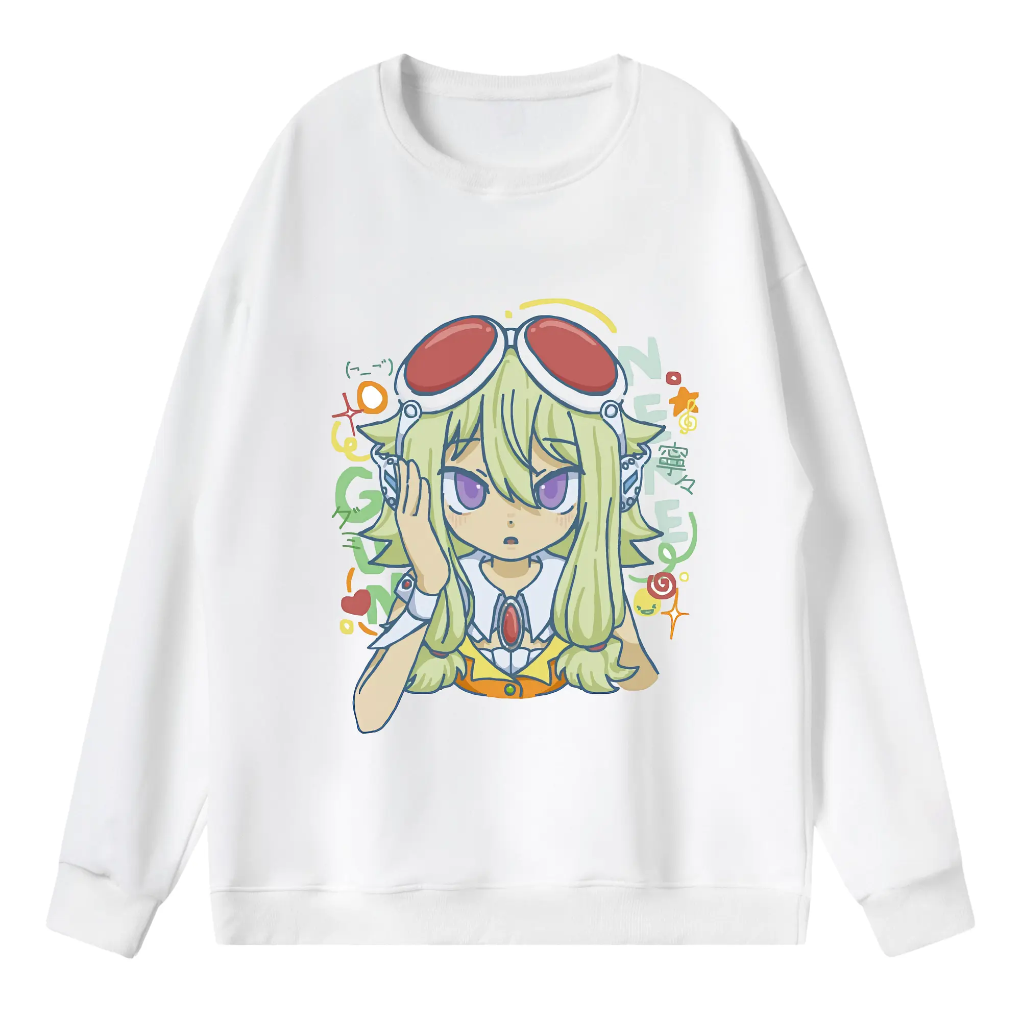 VOCALOID GUMIロマンチック オリジナルデザイン - 薄手 クルーネック スウェット 裏毛260g · ポリエステル 春秋向け カジュアル 男女兼用 · トレーナー デイリー スポーツ 散歩に最適