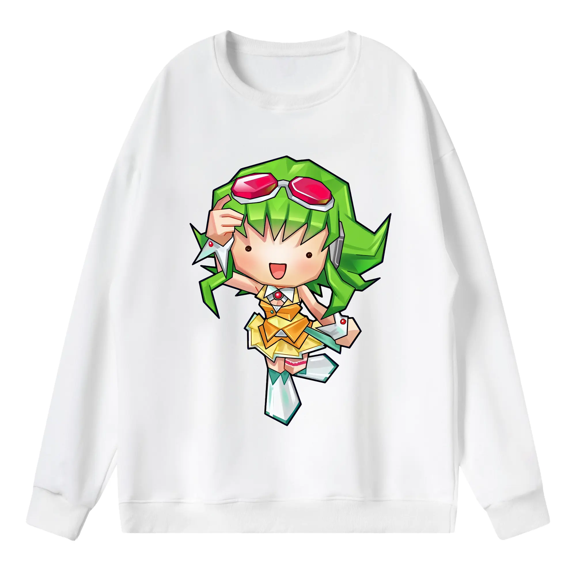 VOCALOID GUMI かわいいデフォルメ オリジナルデザイン - 薄手 クルーネック スウェット 裏毛260g · ポリエステル 春秋向け カジュアル 男女兼用 · トレーナー デイリー スポーツ 散歩に最適