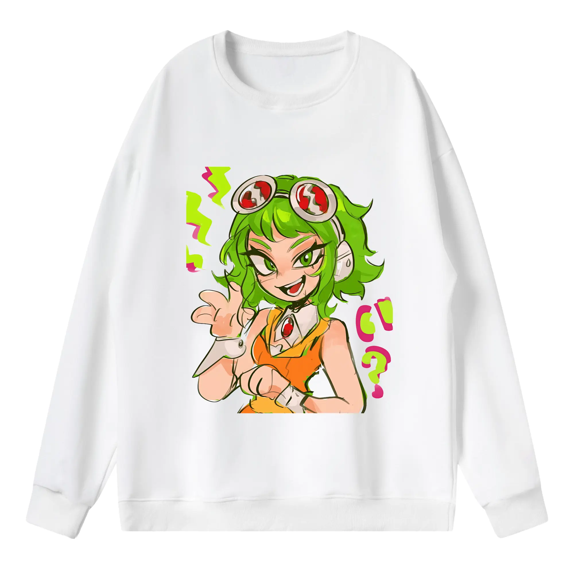 VOCALOID GUMIコミカル表情 オリジナルデザイン - 薄手 クルーネック スウェット 裏毛260g · ポリエステル 春秋向け カジュアル 男女兼用 · トレーナー デイリー スポーツ 散歩に最適