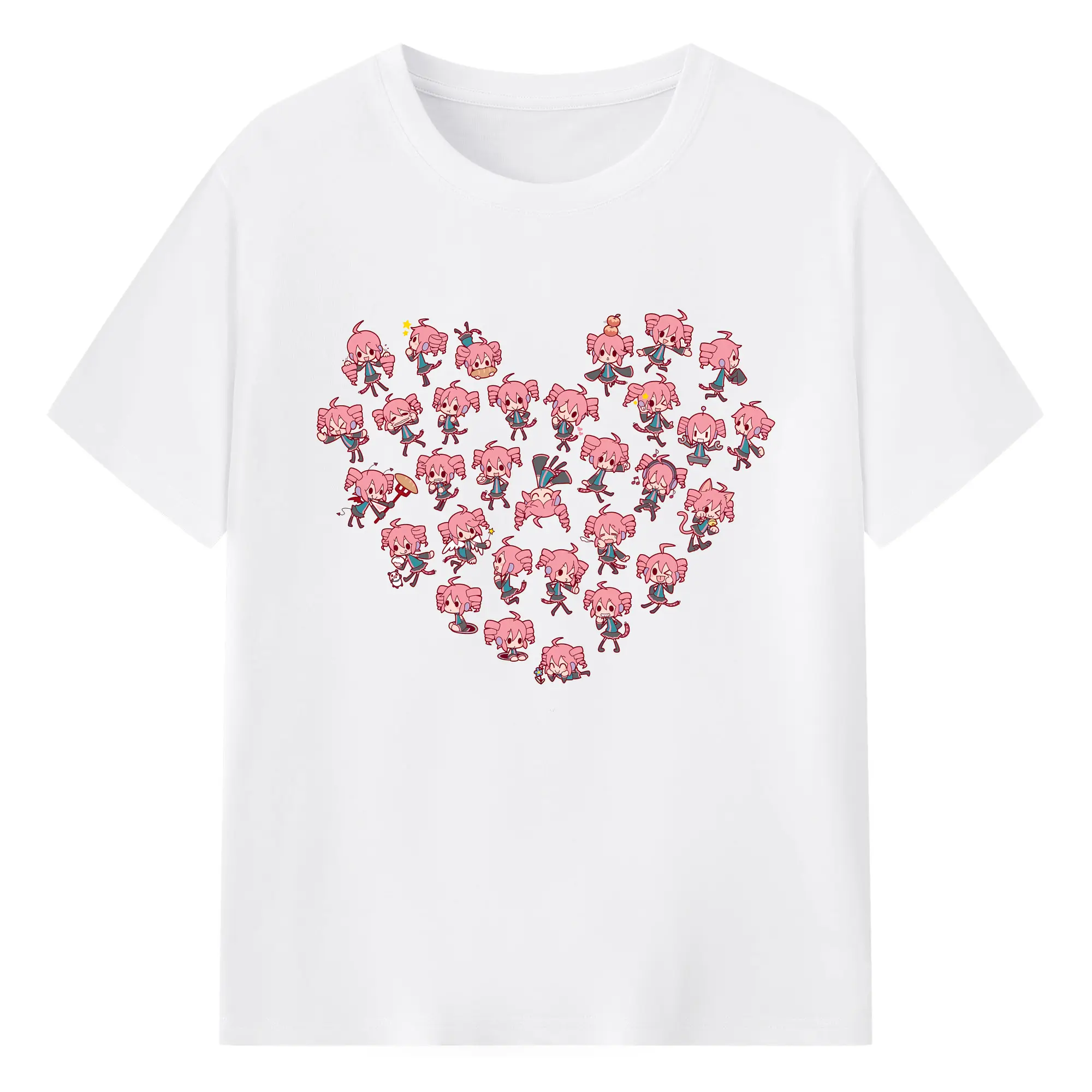 重音テト ハート キャラクター集合 かわいい オリジナルデザイン - 綿100％ 半袖Tシャツ ・ フロントプリント ・ 快適 通気性 ・ 日常使い 散歩 スポーツ用