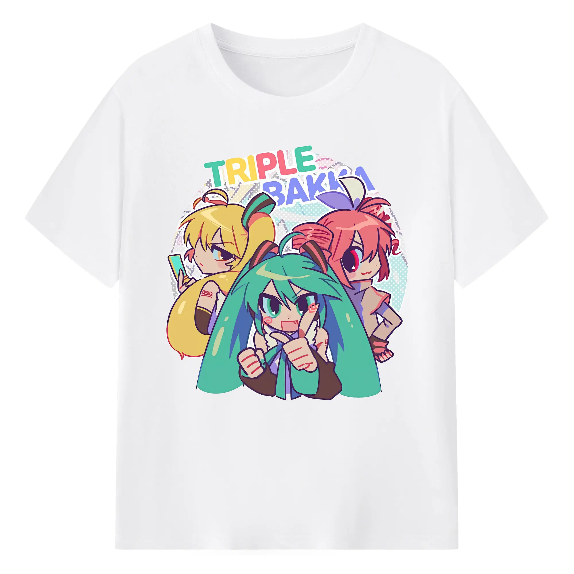 重音テト ＆ 初音ミク＆ 鏡音リン VOCALOID コラボ オリジナルデザイン - 綿100％ 半袖Tシャツ ・ フロントプリント ・ 快適 通気性 ・ 日常使い 散歩 スポーツ用