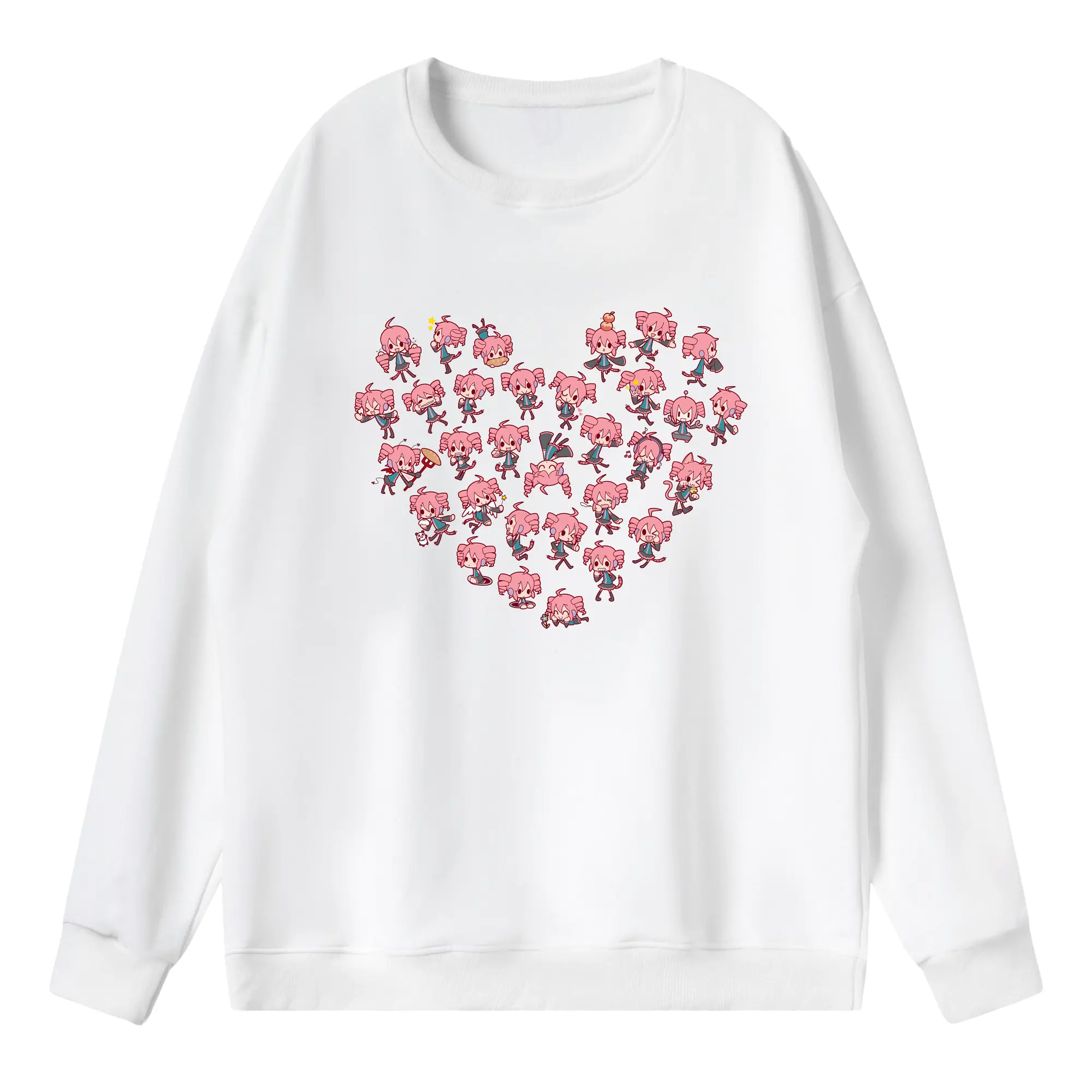 重音テト ハート キャラクター集合 かわいい オリジナルデザイン - 薄手 クルーネック スウェット 裏毛260g · ポリエステル 春秋向け カジュアル 男女兼用 · トレーナー デイリー スポーツ 散歩に最適