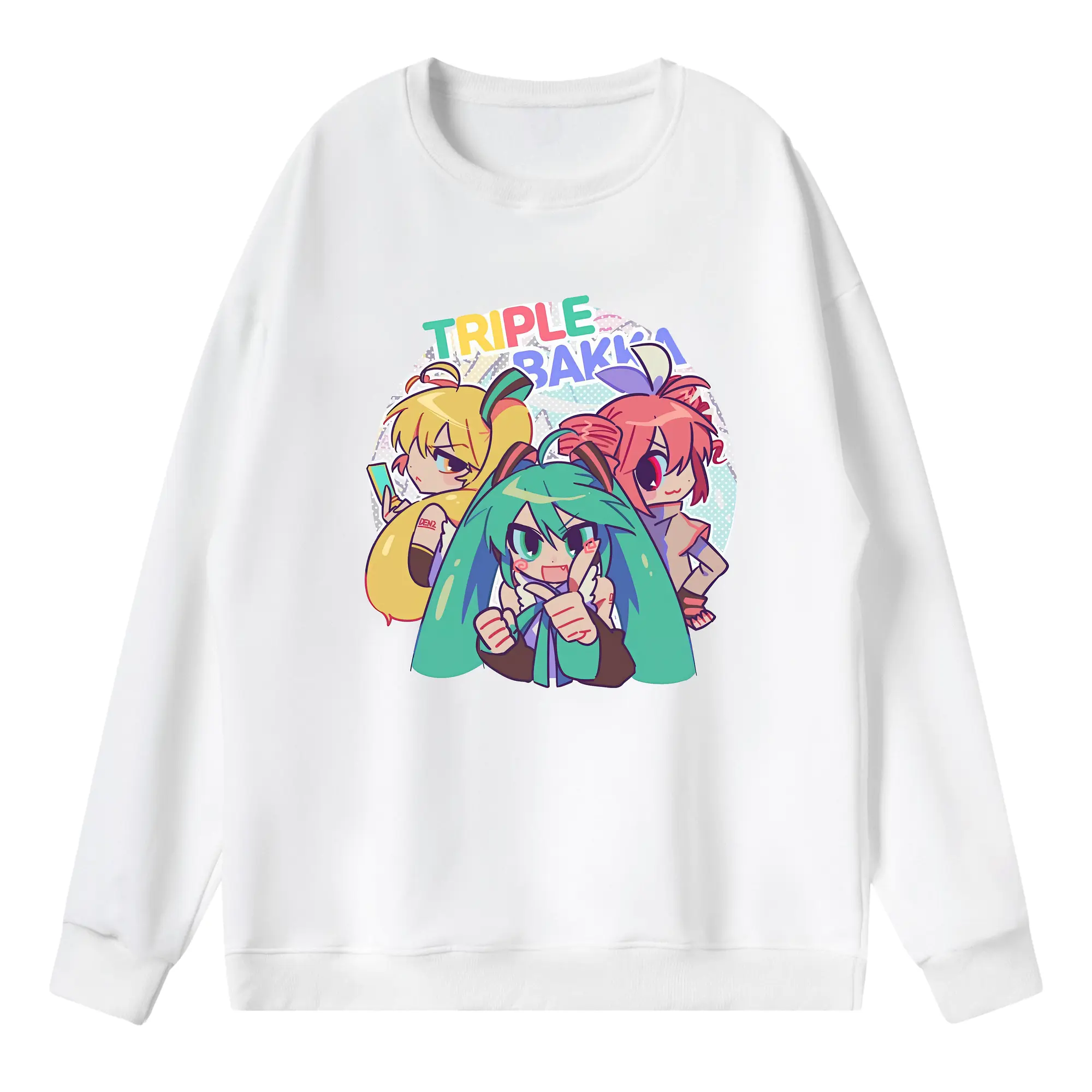 重音テト ＆ 初音ミク＆ 鏡音リン VOCALOID コラボ オリジナルデザイン - 薄手 クルーネック スウェット 裏毛260g · ポリエステル 春秋向け カジュアル 男女兼用 · トレーナー デイリー スポーツ 散歩に最適