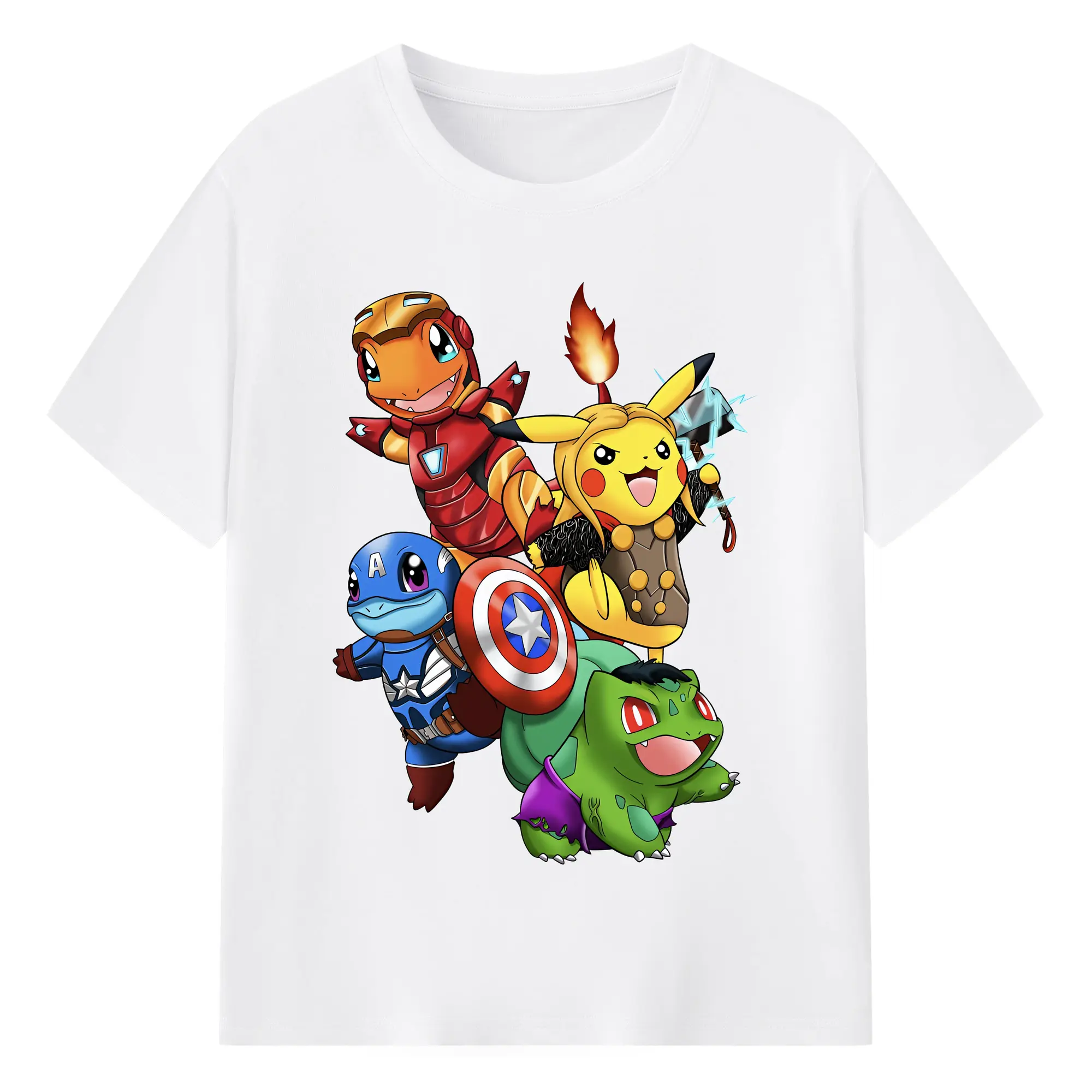 ポケモン ピカチュウ × マーベル コラボ クール オリジナルデザイン - 綿100％ 半袖Tシャツ ・ フロントプリント ・ 快適 通気性 ・ 日常使い 散歩 スポーツ用