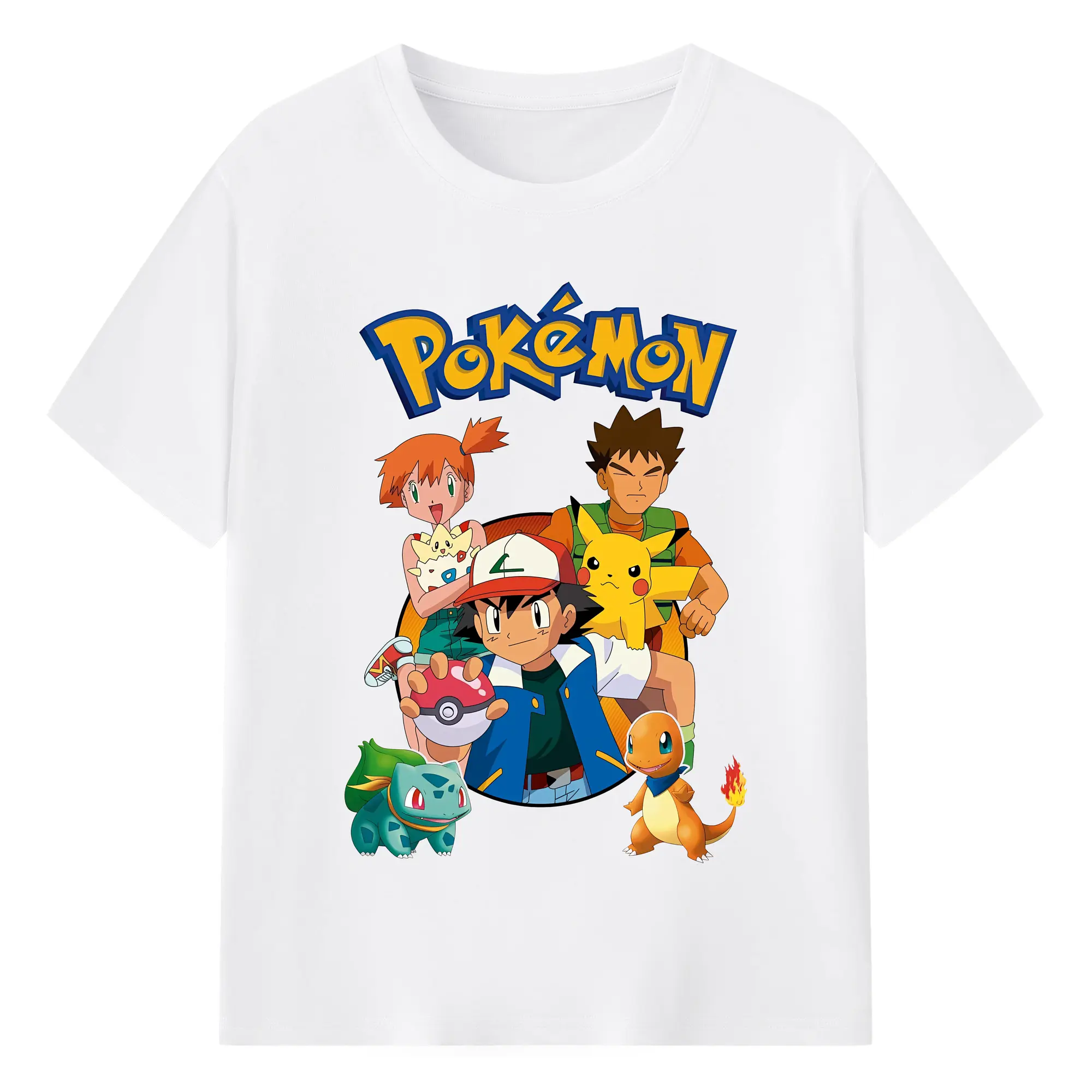 ポケモン ピカチュウ・サトシ 初期ポケモン ノスタルジック オリジナルデザイン - 綿100％ 半袖Tシャツ ・ フロントプリント ・ 快適 通気性 ・ 日常使い 散歩 スポーツ用