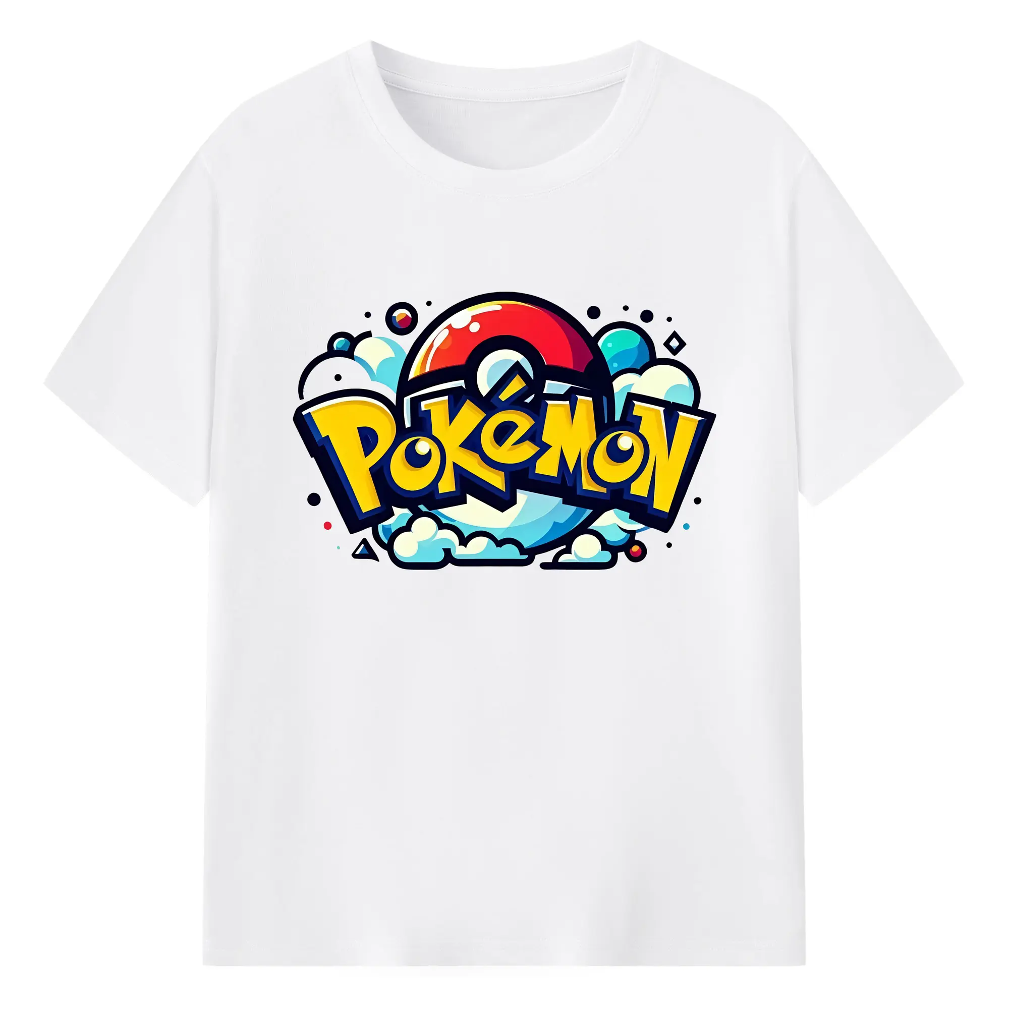 ポケモン グラフィティ風ロゴ オリジナルデザイン - 綿100％ 半袖Tシャツ ・ フロントプリント ・ 快適 通気性 ・ 日常使い 散歩 スポーツ用