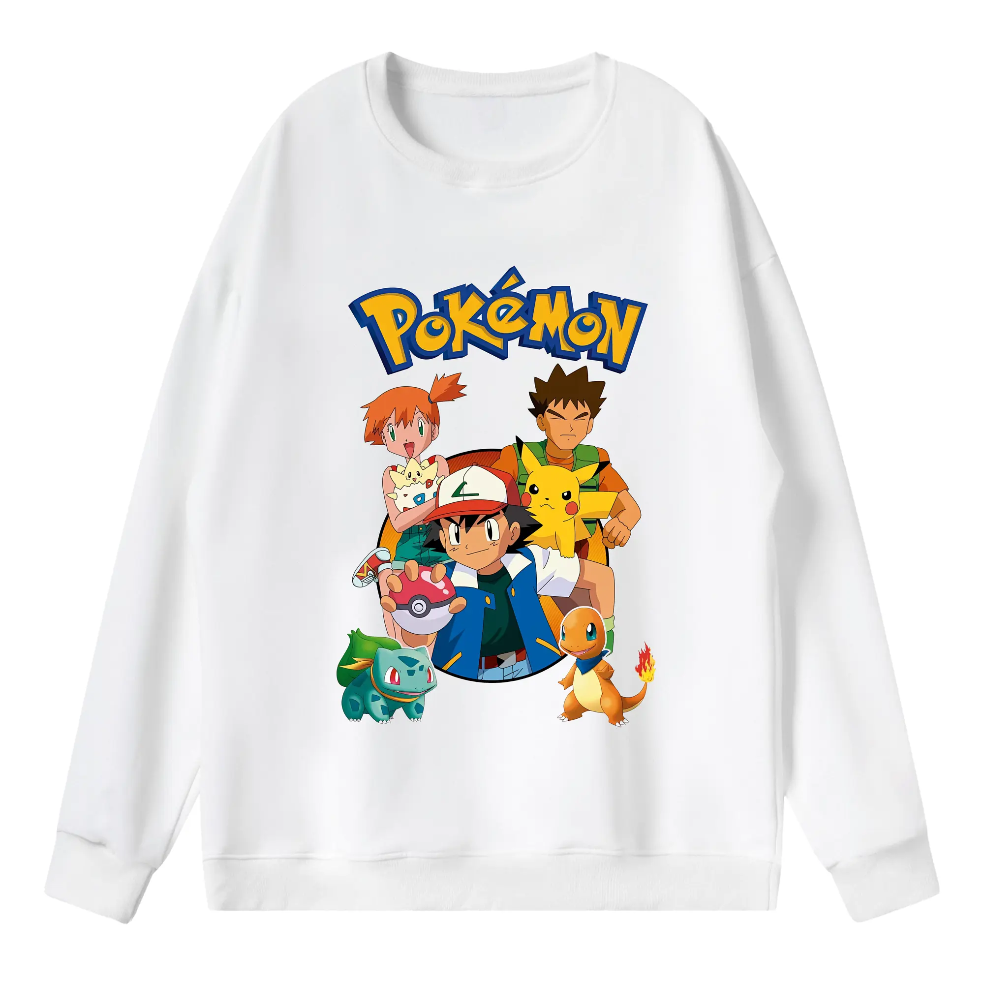 ポケモン ピカチュウ・サトシ 初期ポケモン ノスタルジック オリジナルデザイン - 薄手 クルーネック スウェット 裏毛260g · ポリエステル 春秋向け カジュアル 男女兼用 · トレーナー デイリー スポーツ 散歩に最適