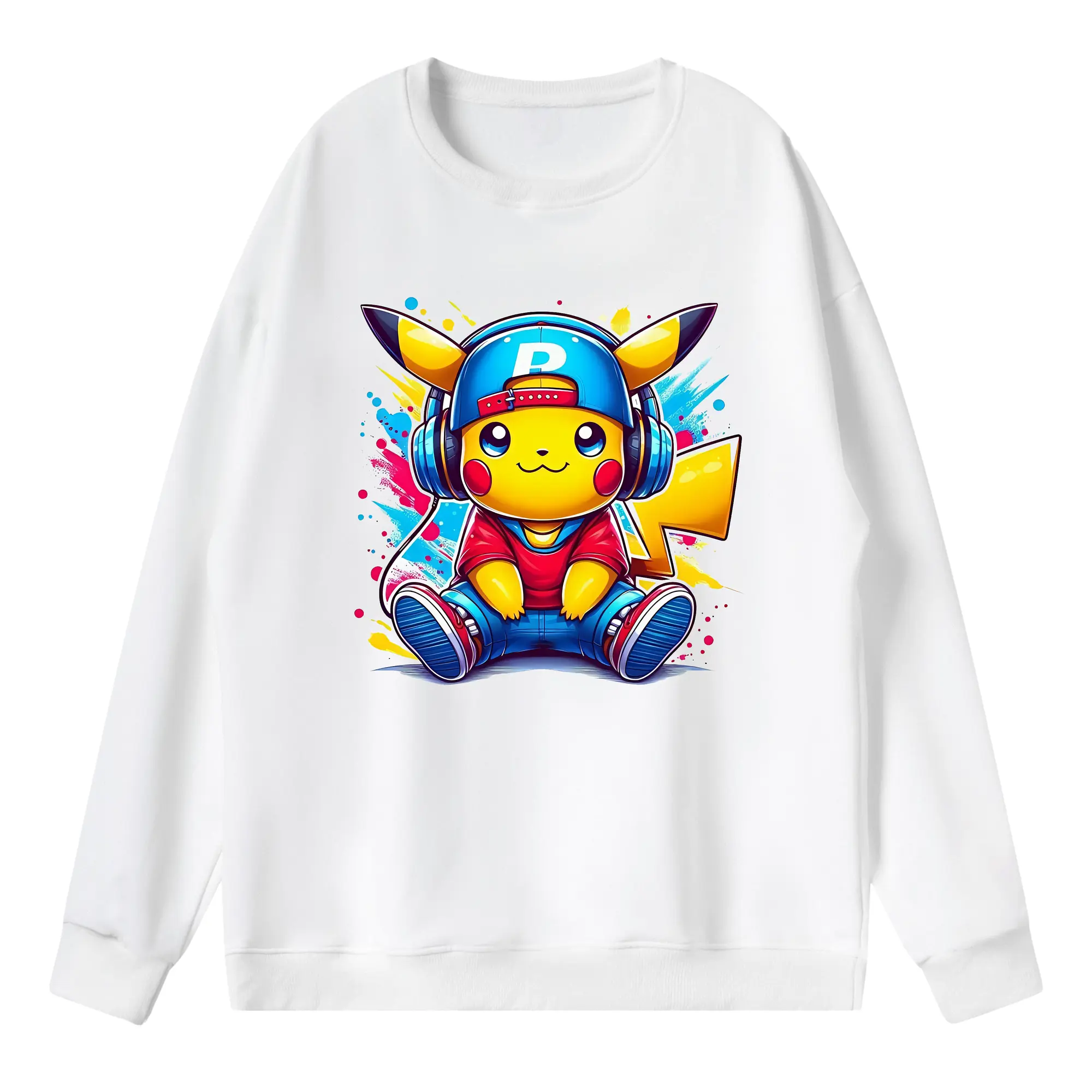 ポケモン ピカチュウ カラフル オリジナルデザイン - 薄手 クルーネック スウェット 裏毛260g · ポリエステル 春秋向け カジュアル 男女兼用 · トレーナー デイリー スポーツ 散歩に最適