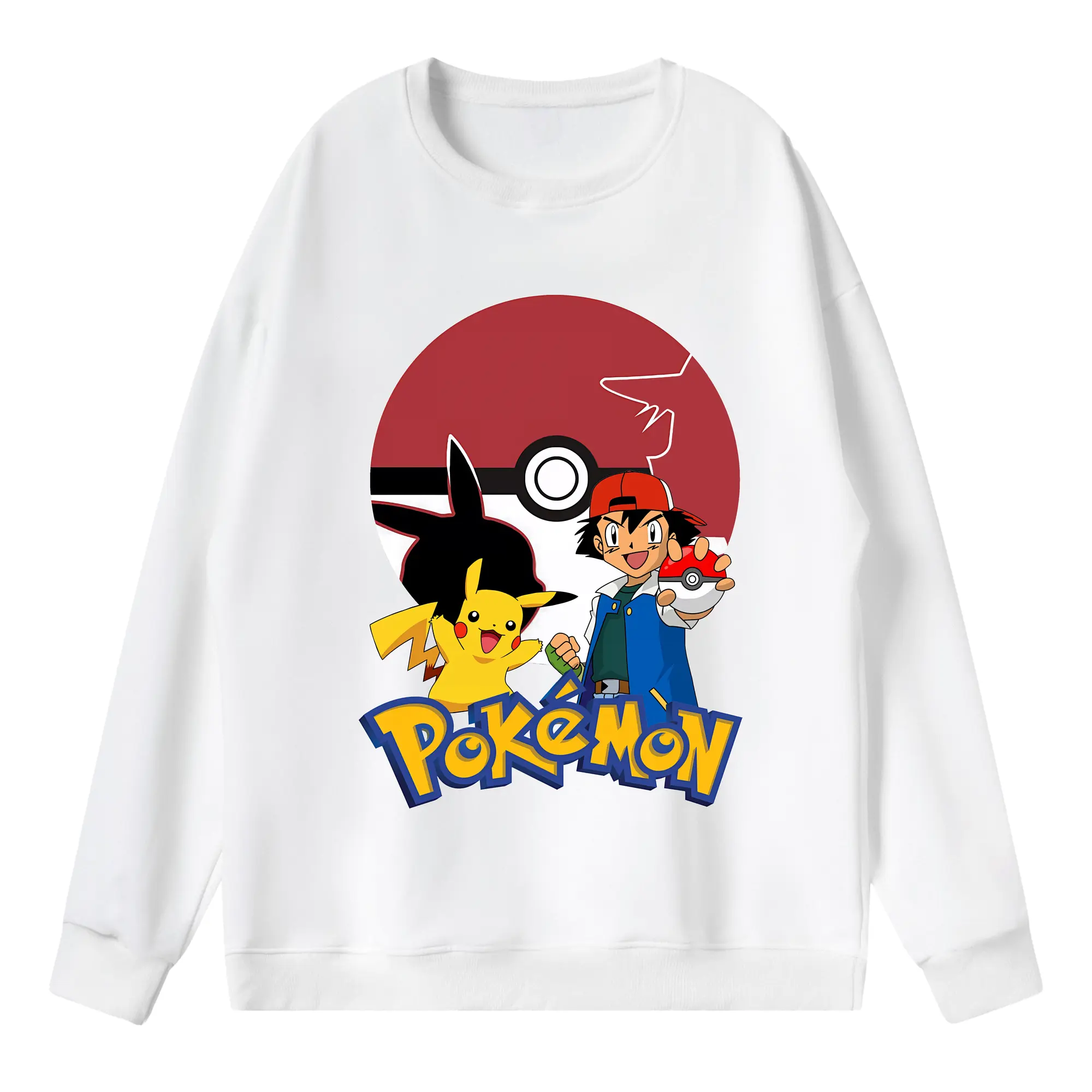 ポケモン ピカチュウ＆サトシ モンスターボール クラシック オリジナルデザイン - 薄手 クルーネック スウェット 裏毛260g · ポリエステル 春秋向け カジュアル 男女兼用 · トレーナー デイリー スポーツ 散歩に最適