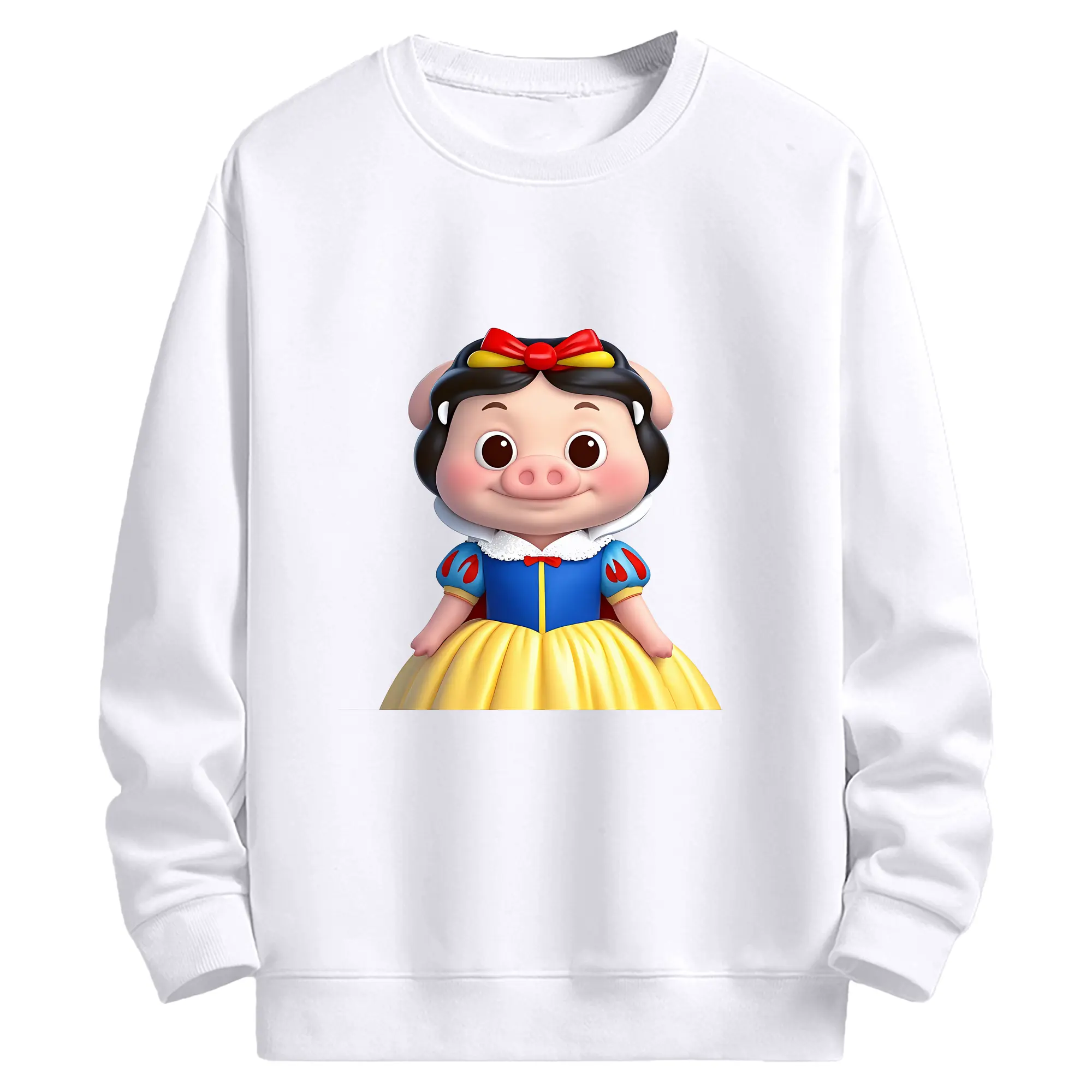 プリンセス 白雪姫 デフォルメ子ブタ ほのぼの オリジナルデザイン - 高品質 クルーネック スウェット ・ コットン59％ ポリエステル41％ ・ ユニセックス 長袖 トレーナー ・ カジュアル デイリー スポーツ 散歩用