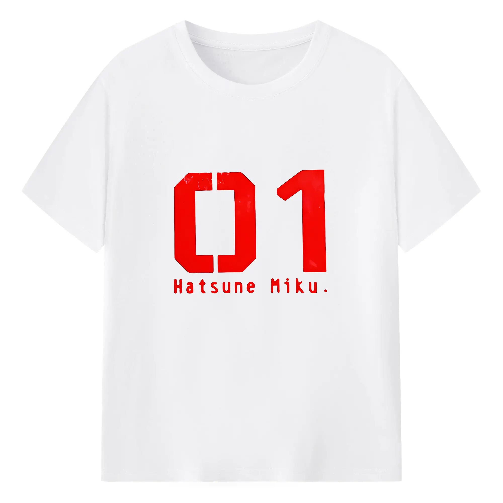 初音ミク 01 赤い光沢デザイン オリジナルデザイン - 綿100％ 半袖Tシャツ ・ フロントプリント ・ 快適 通気性 ・ 日常使い 散歩 スポーツ用