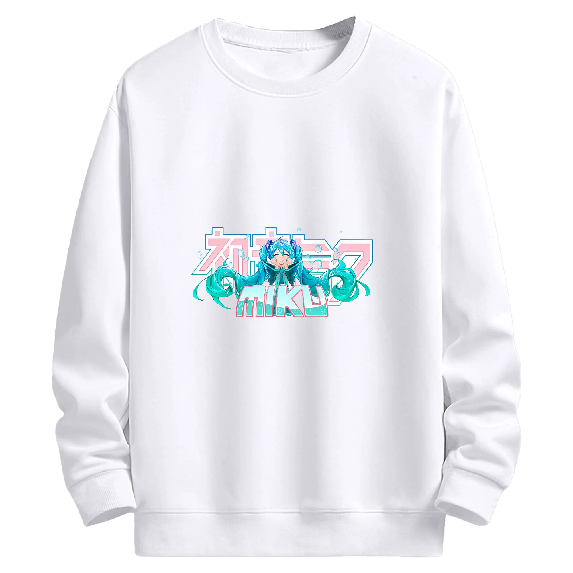 初音ミク初音ミク カワイイ泡アクセント オリジナルデザイン - 高品質 クルーネック スウェット ・ コットン59％ ポリエステル41％ ・ ユニセックス 長袖 トレーナー ・ カジュアル デイリー スポーツ 散歩用