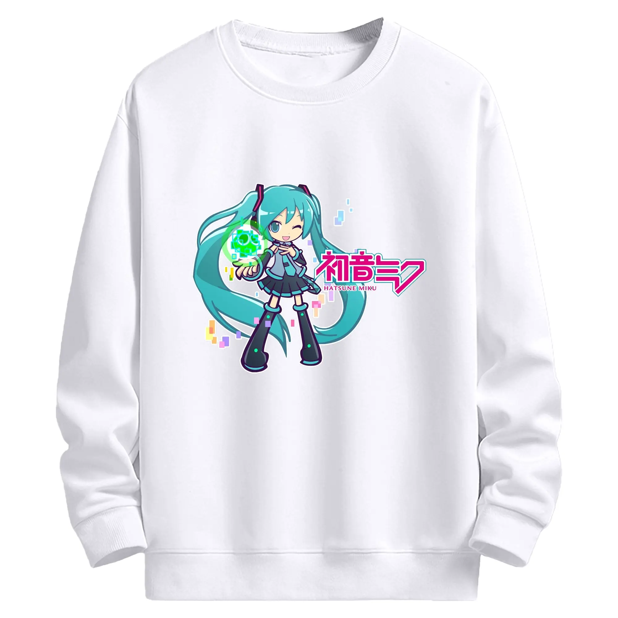 初音ミク カワイイQ版風光の玉 オリジナルデザイン - 高品質 クルーネック スウェット ・ コットン59％ ポリエステル41％ ・ ユニセックス 長袖 トレーナー ・ カジュアル デイリー スポーツ 散歩用