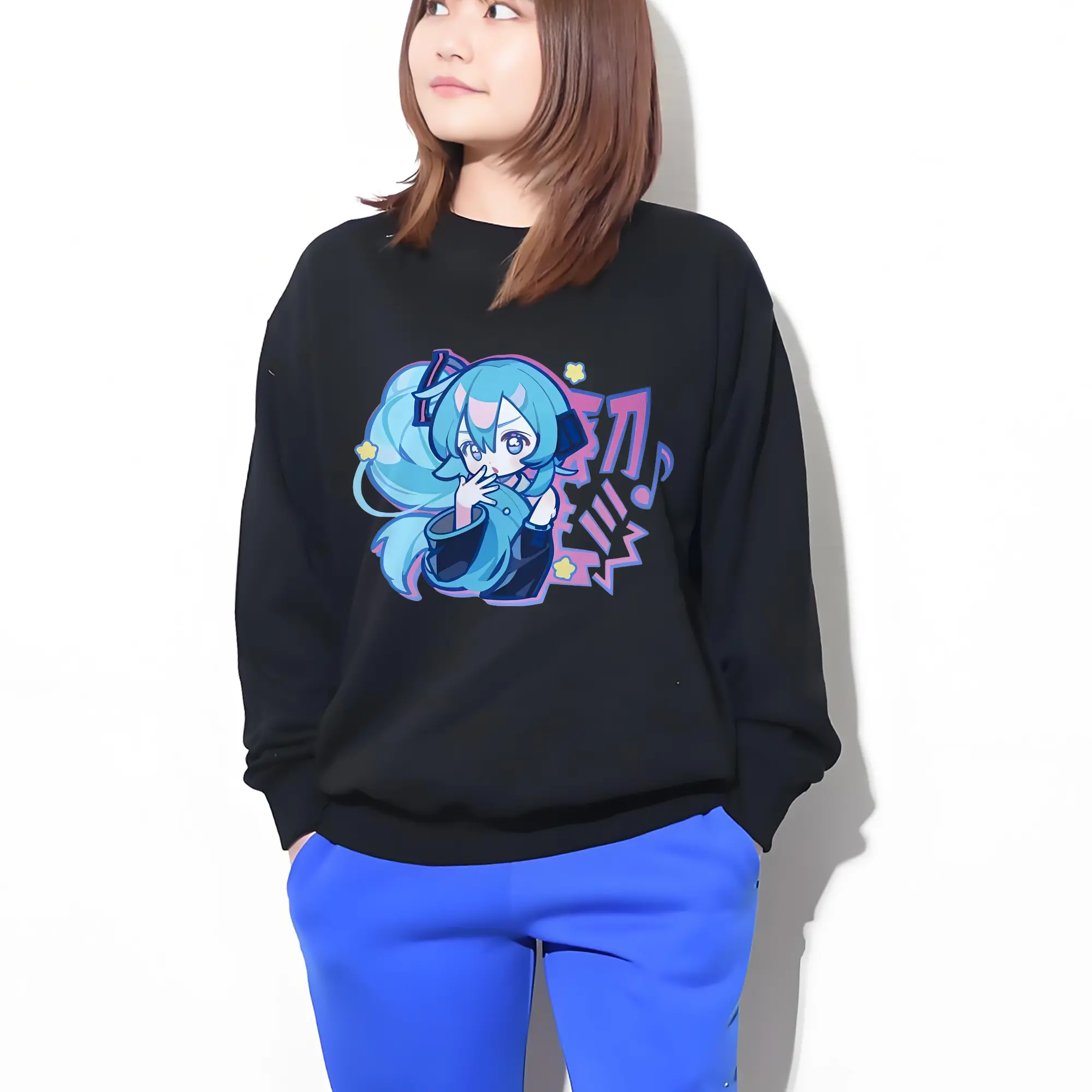 初音ミク カワイイQ版イラスト 音楽柄と星のアクセント オリジナルデザイン