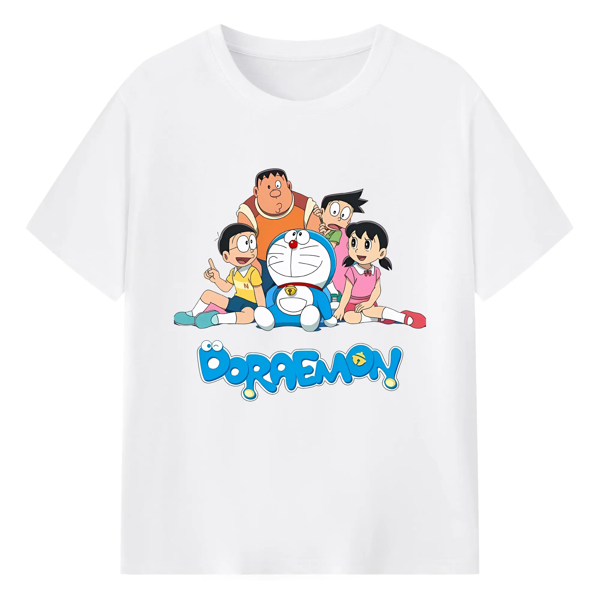 ドラえもん 全キャラクター クラシック オリジナルデザイン - 綿100％ 半袖Tシャツ ・ フロントプリント ・ 快適 通気性 ・ 日常使い 散歩 スポーツ用