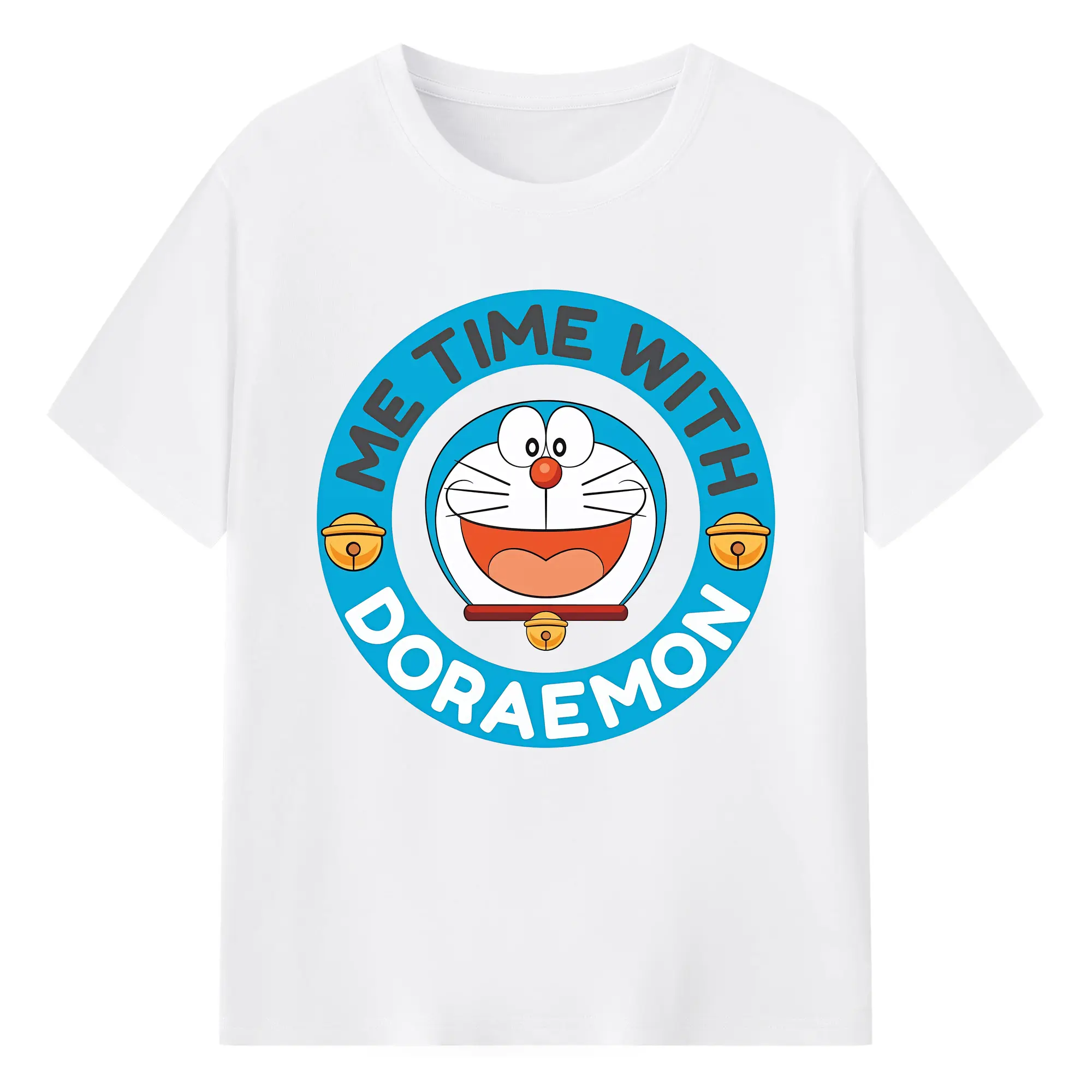 ドラえもん 丸型 かわいい オリジナルデザイン - 綿100％ 半袖Tシャツ ・ フロントプリント ・ 快適 通気性 ・ 日常使い 散歩 スポーツ用