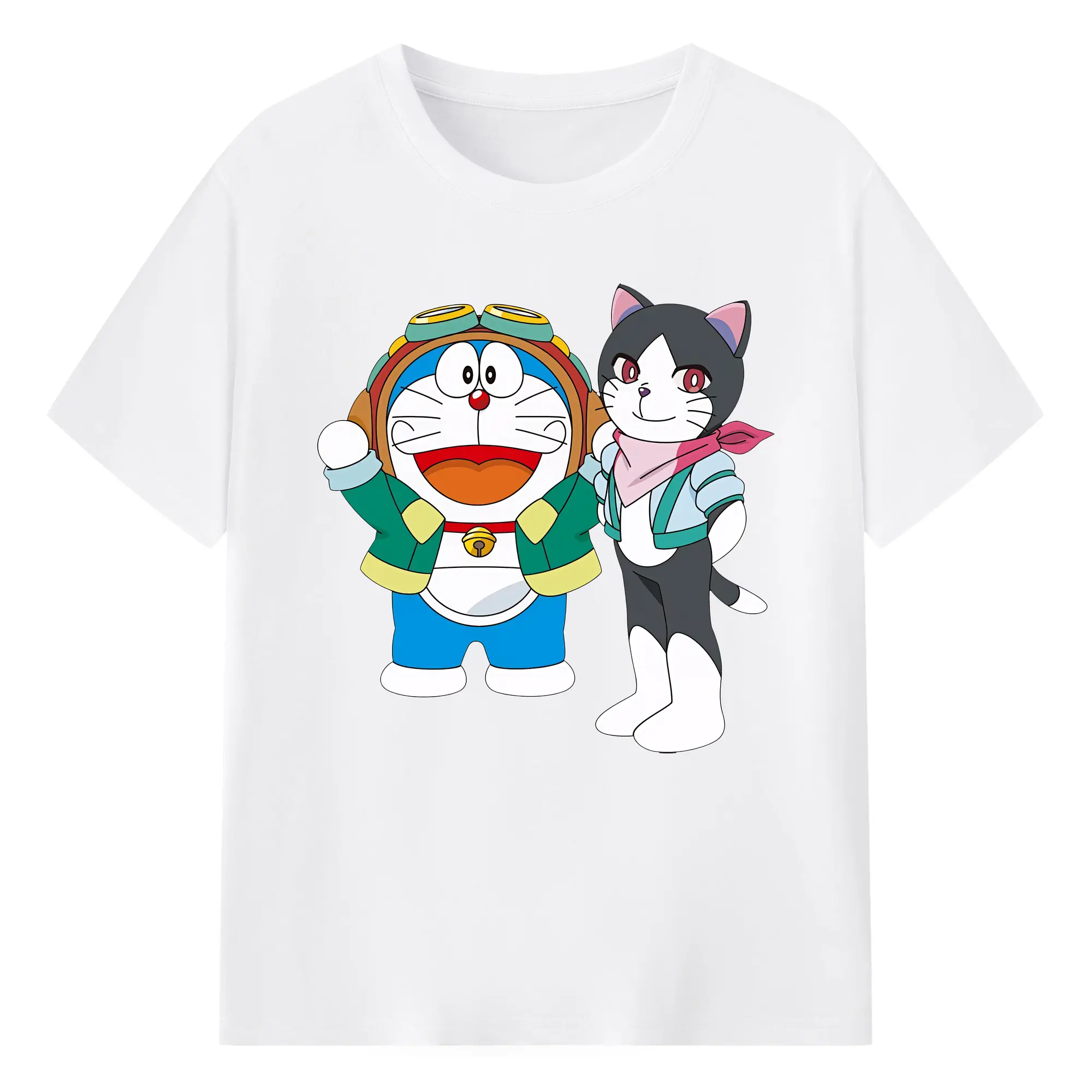 ドラえもん 猫の仲間 かわいい オリジナルデザイン - 綿100％ 半袖Tシャツ ・ フロントプリント ・ 快適 通気性 ・ 日常使い 散歩 スポーツ用