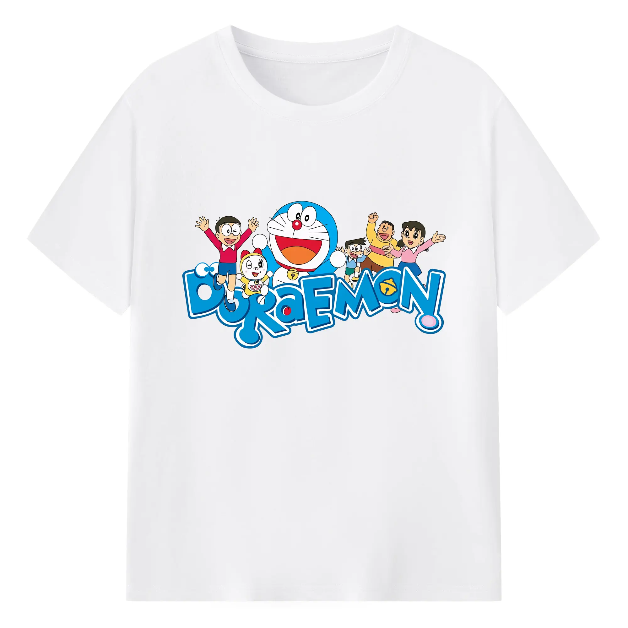 ドラえもん 主役チーム 楽しい オリジナルデザイン - 綿100％ 半袖Tシャツ ・ フロントプリント ・ 快適 通気性 ・ 日常使い 散歩 スポーツ用