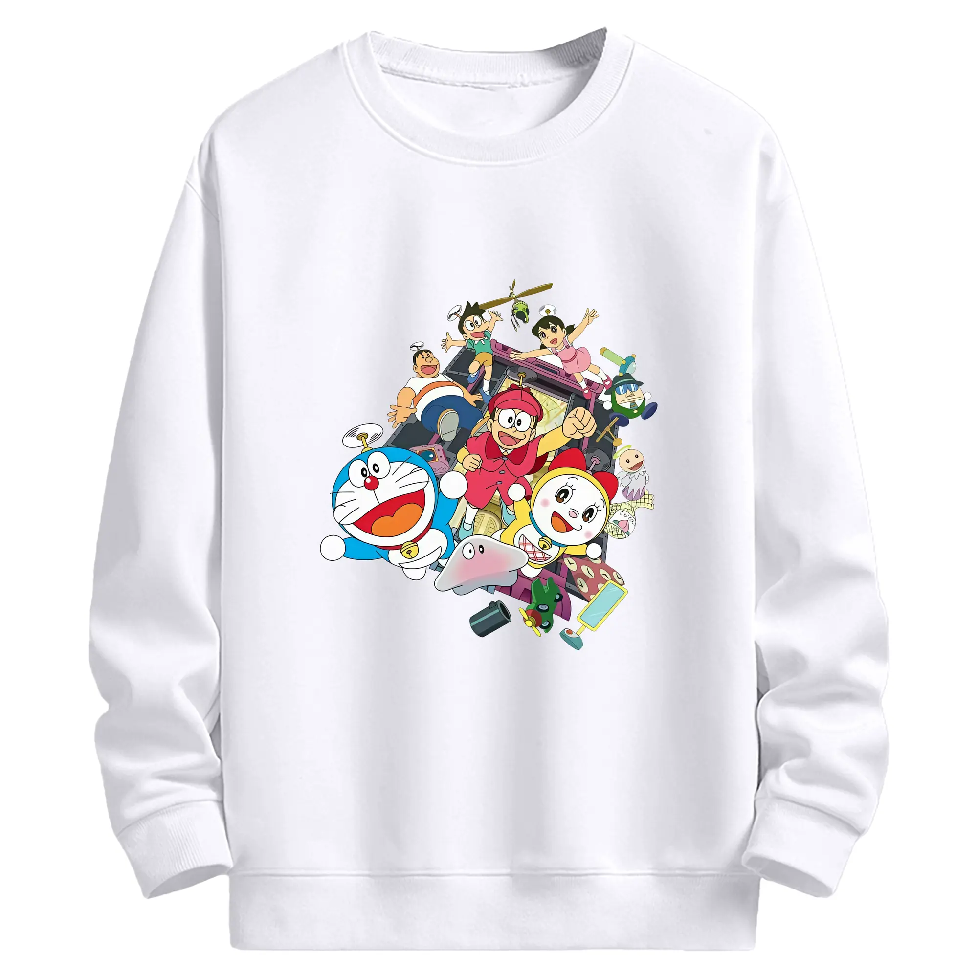 ドラえもん 全キャラクター集合 賑やか オリジナルデザイン - 高品質 クルーネック スウェット ・ コットン59％ ポリエステル41％ ・ ユニセックス 長袖 トレーナー ・ カジュアル デイリー スポーツ 散歩用