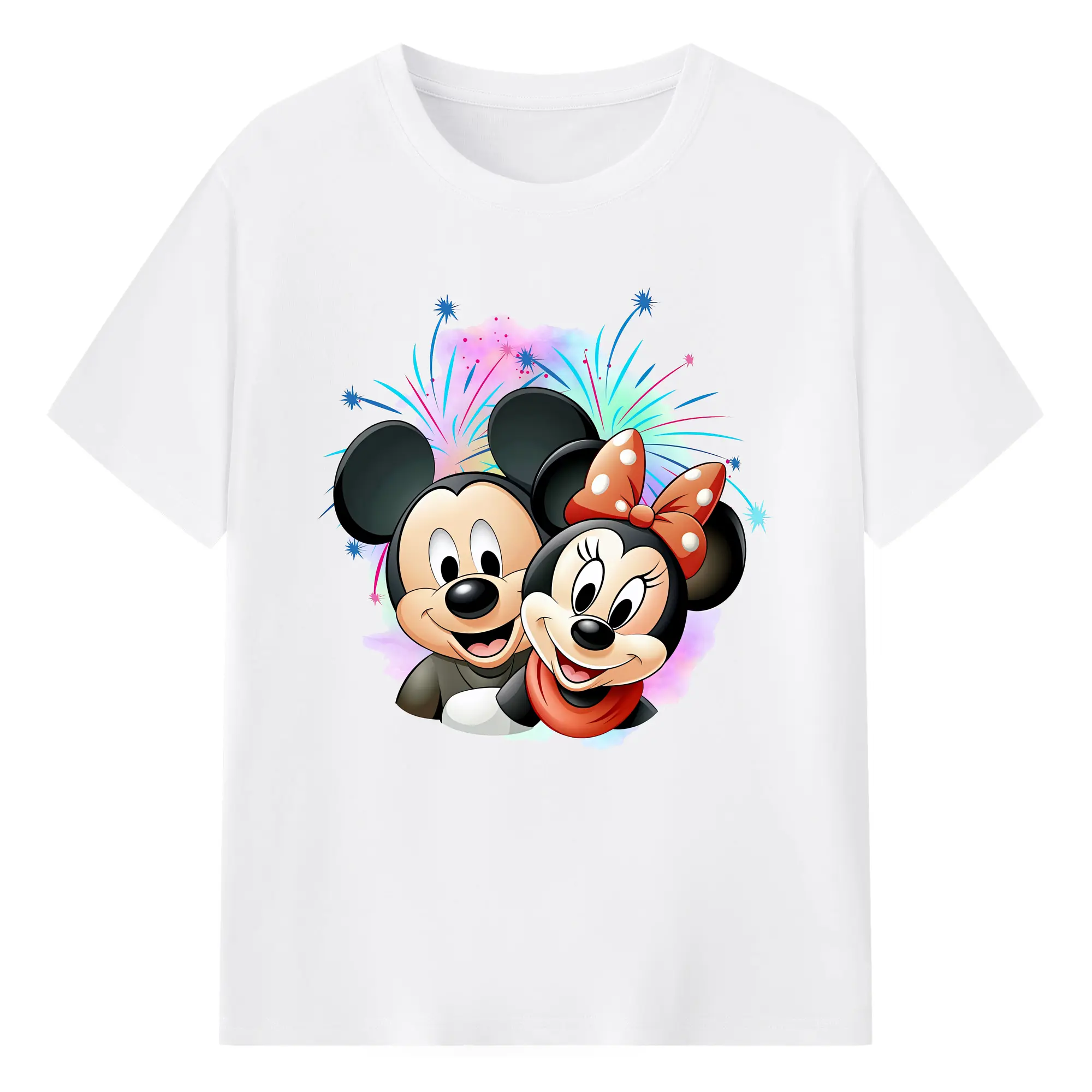 ミッキー＆ミニーラブデザイン ハートモチーフ - 綿100％ 半袖Tシャツ ・ フロントプリント ・ 快適 通気性 ・ 日常使い 散歩 スポーツ用