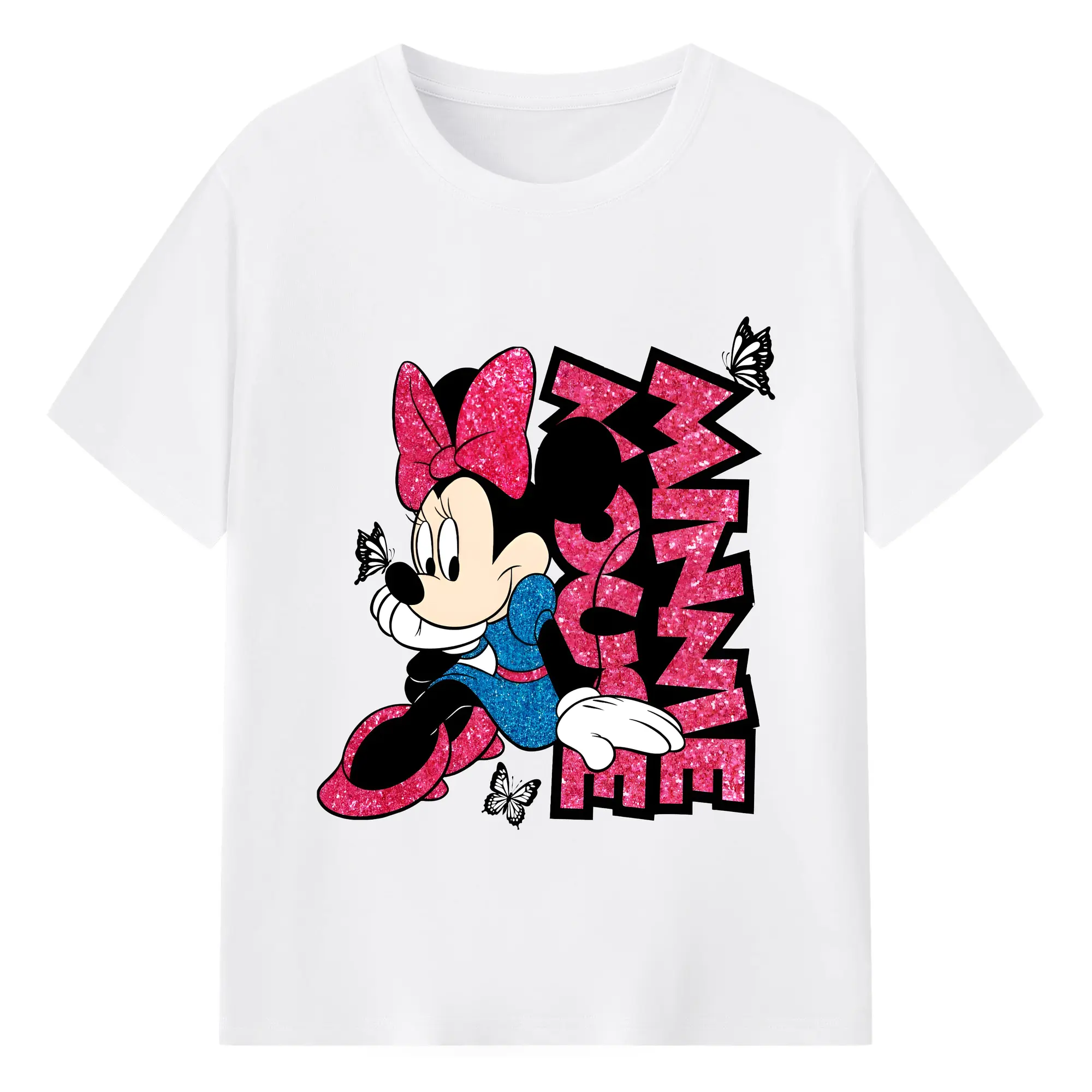 ミニーマウス ピンクロゴ ポップアート - 綿100％ 半袖Tシャツ ・ フロントプリント ・ 快適 通気性 ・ 日常使い 散歩 スポーツ用