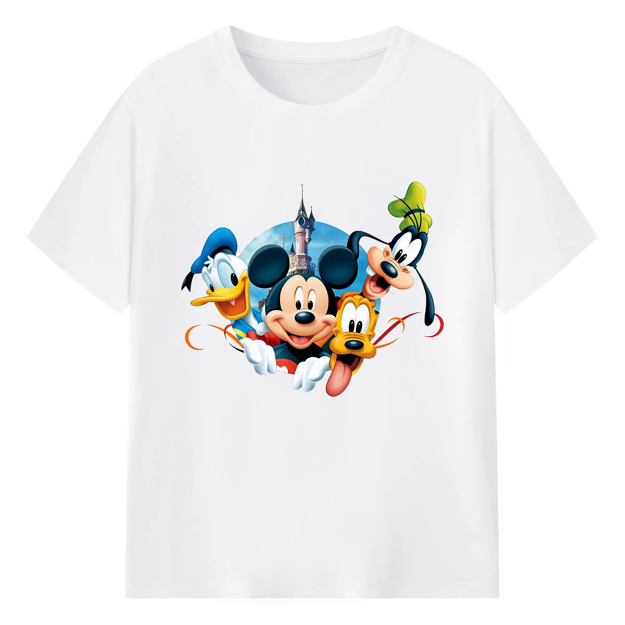 ミッキー フレンズ 集合デザイン クラシックアート - 綿100％ 半袖Tシャツ ・ フロントプリント ・ 快適 通気性 ・ 日常使い 散歩 スポーツ用